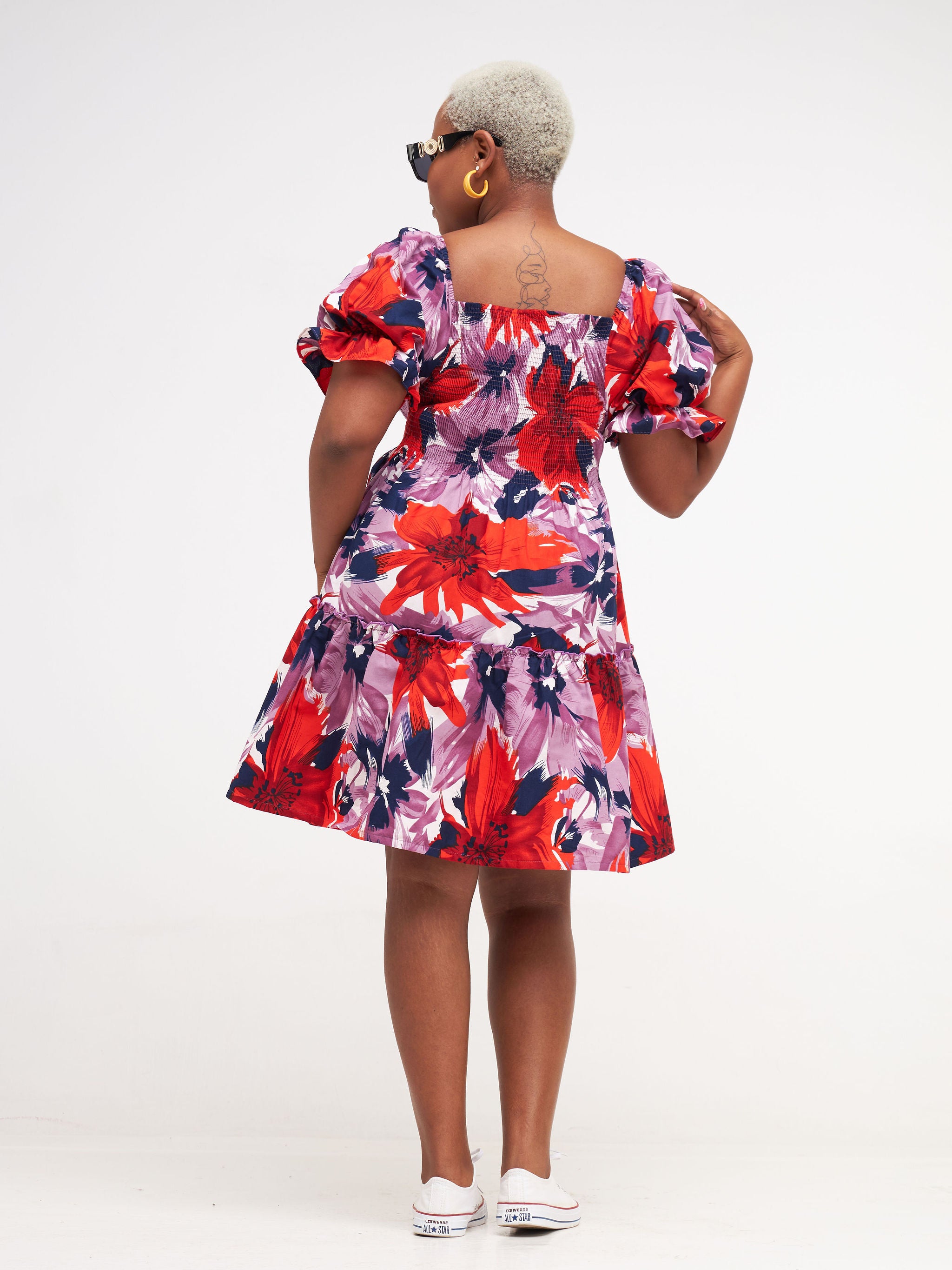 Safari Nimali Bustier Knee Length Dress - Purple / Red Ankara Print