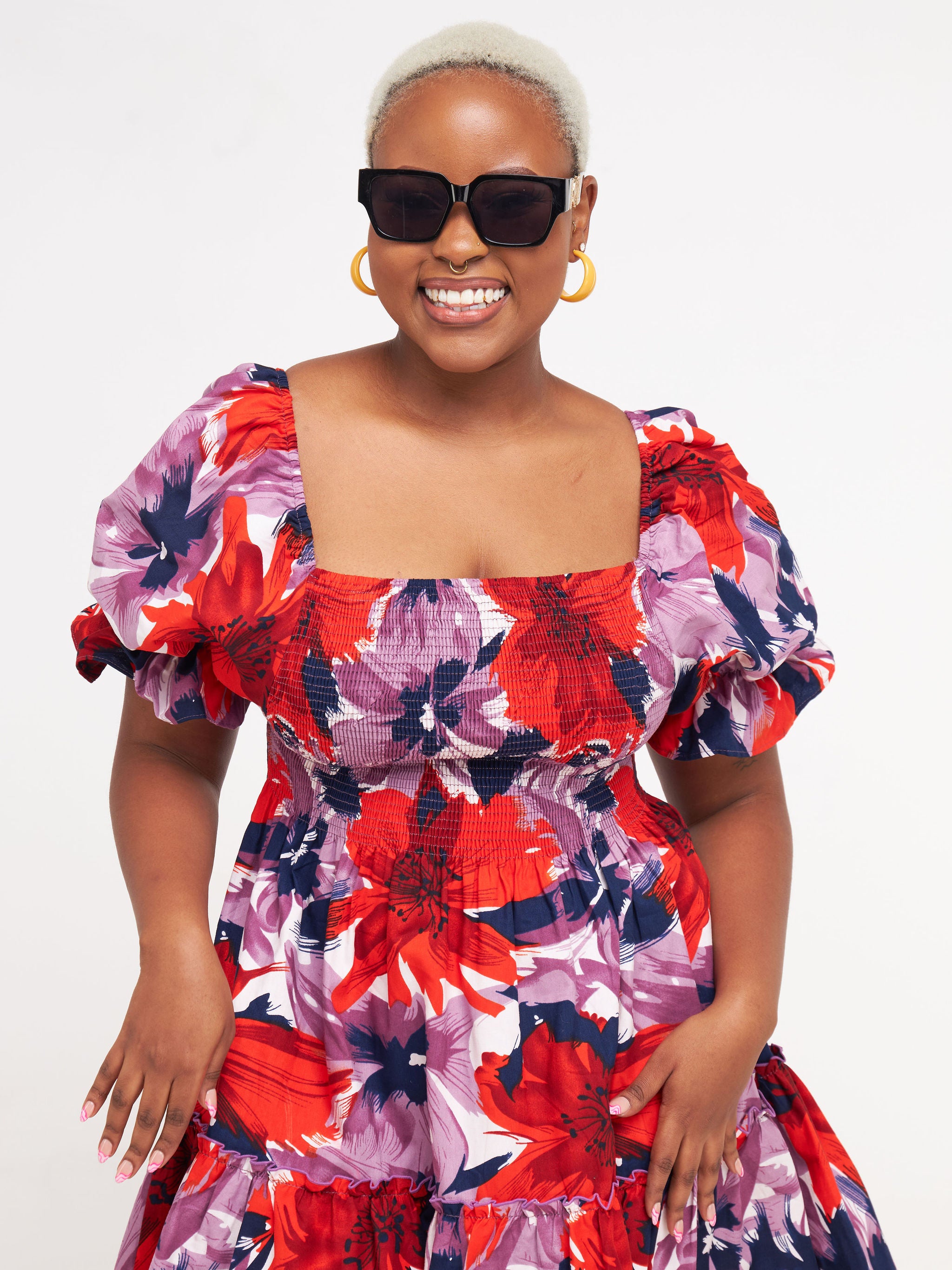 Safari Nimali Bustier Knee Length Dress - Purple / Red Ankara Print