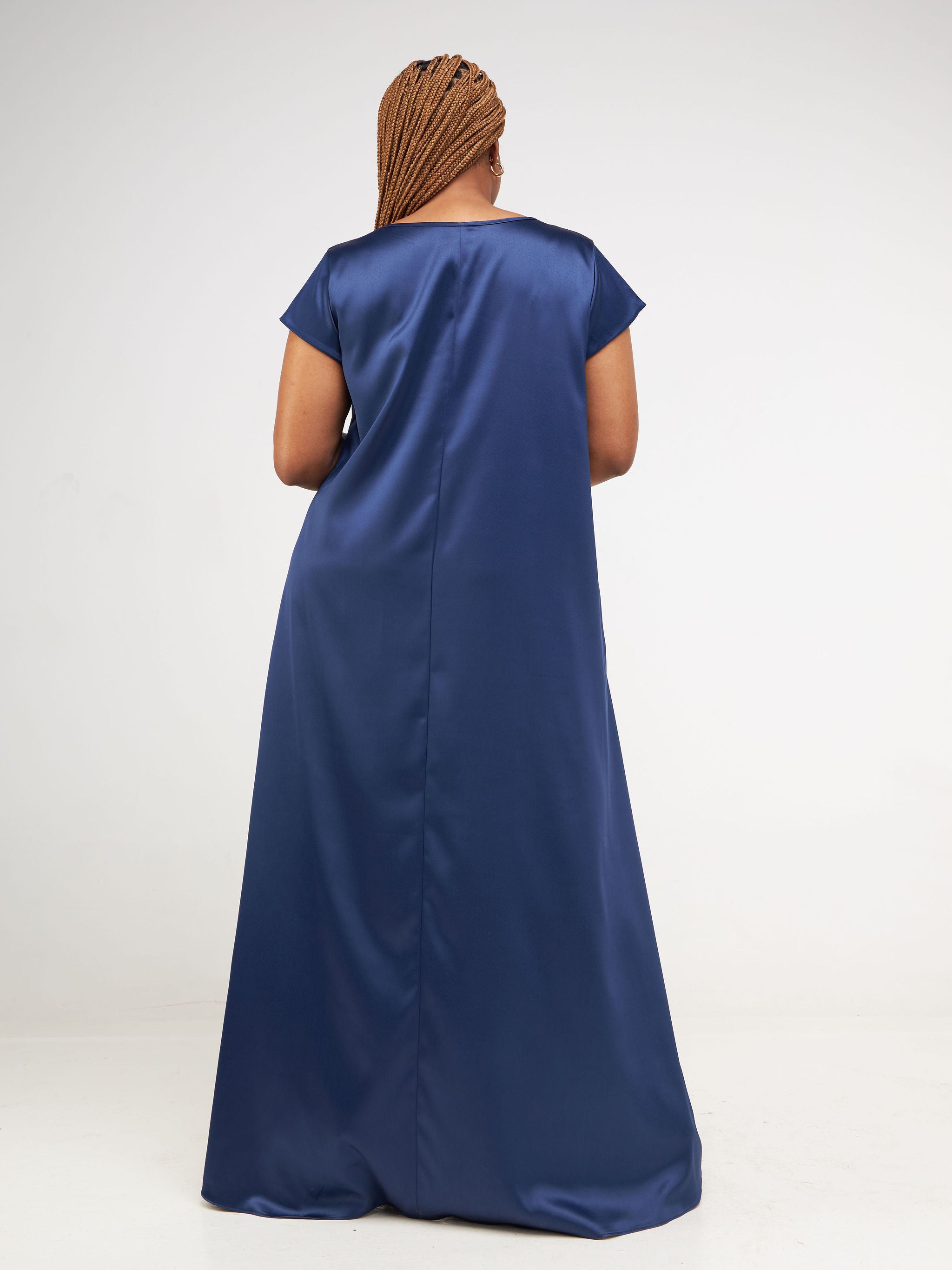Vivo Basic Satin Cap Sleeve Maxi Dress - Navy