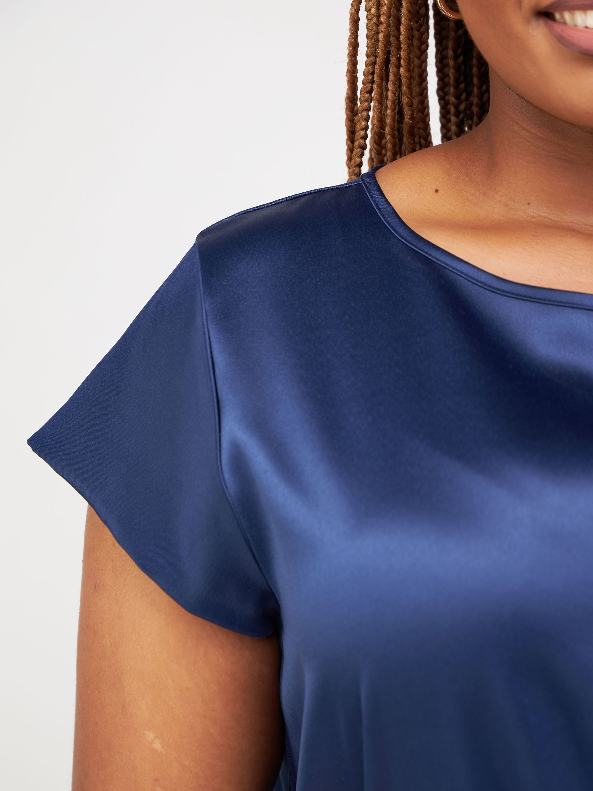 Vivo Basic Satin Cap Sleeve Maxi Dress - Navy