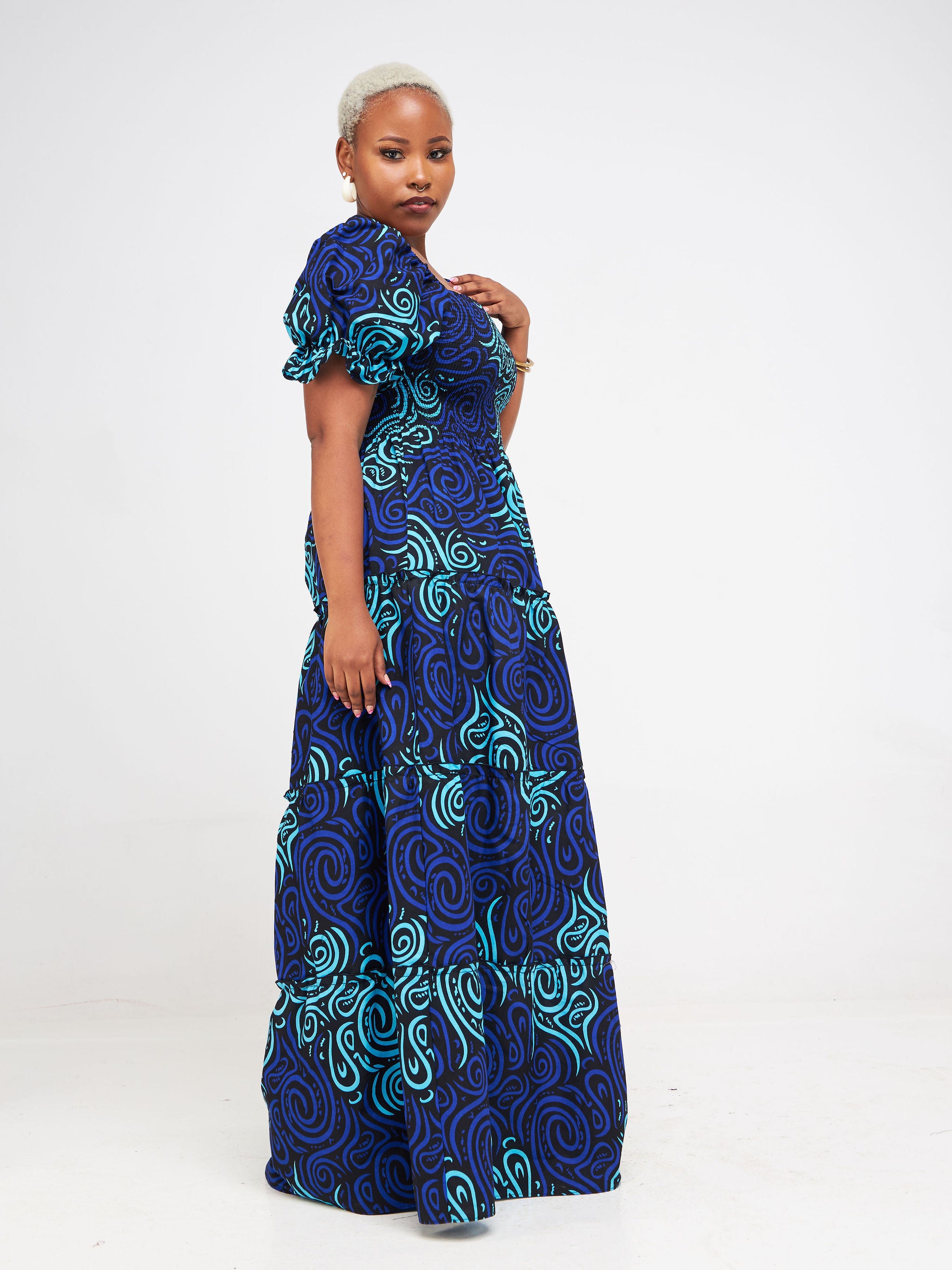 Safari Nimali Bustier Maxi Dress - Black / Blue Ankara Print
