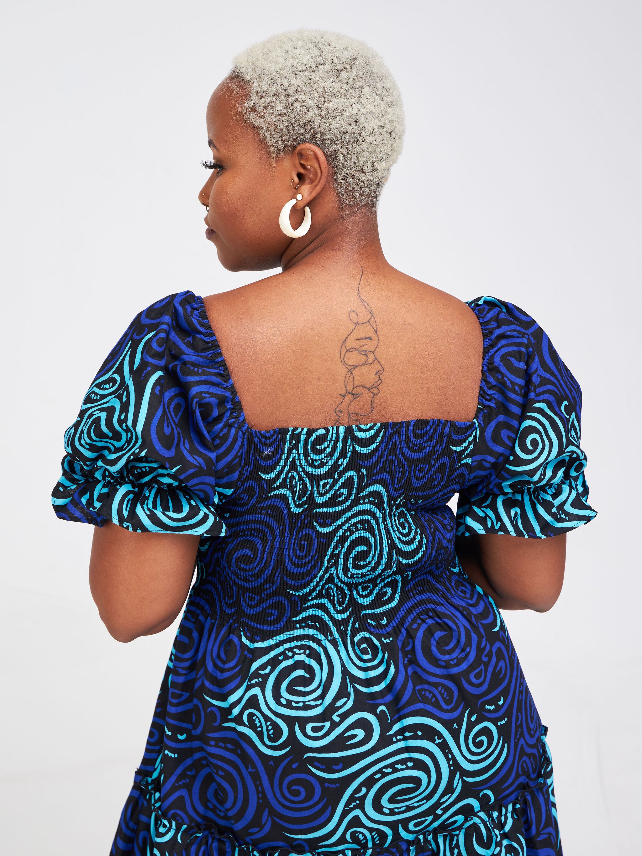 Safari Nimali Bustier Maxi Dress - Black / Blue Ankara Print