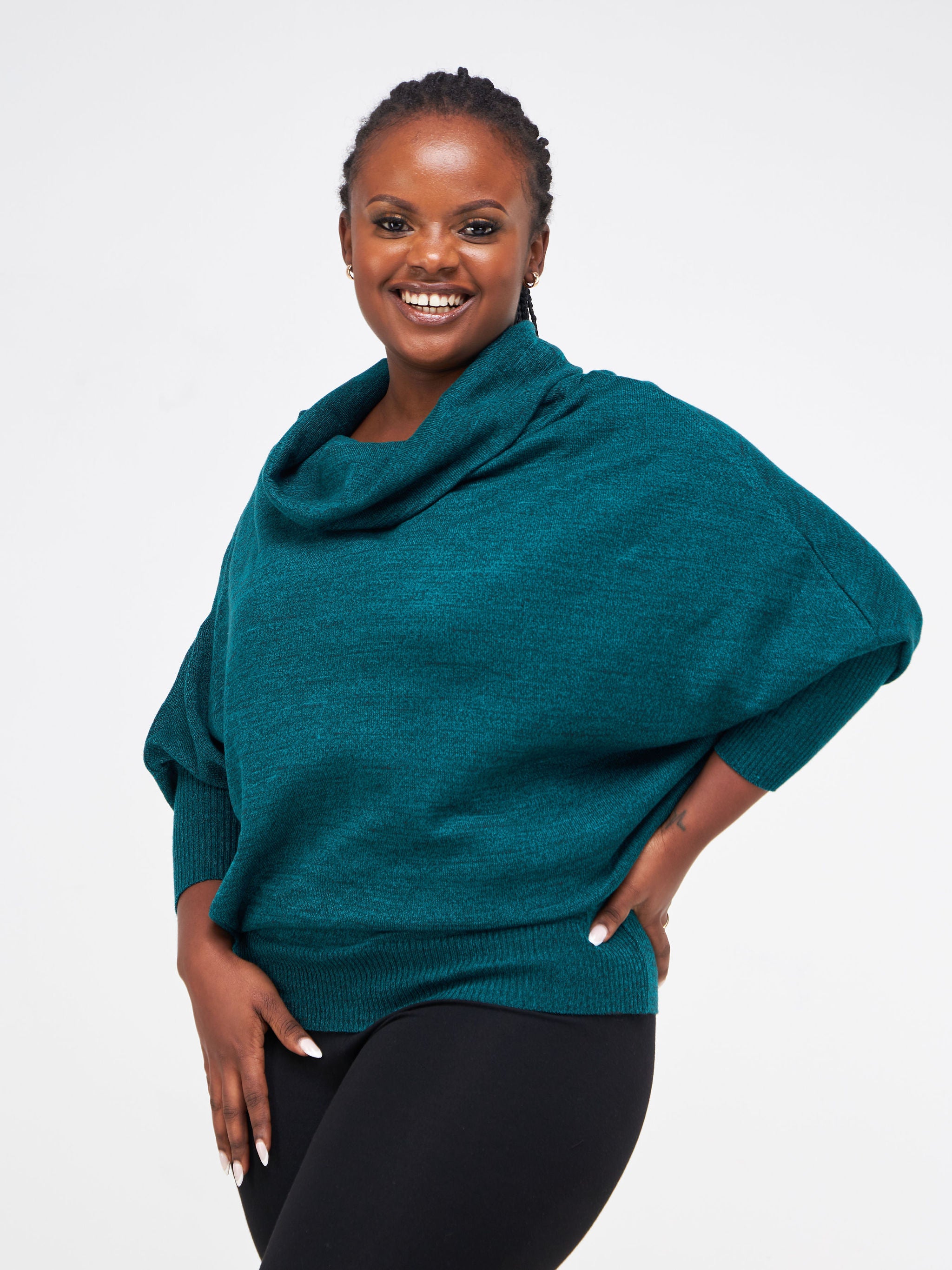 Vivo Basic Short Dolman Sweater Teal Black Vivo Fashion