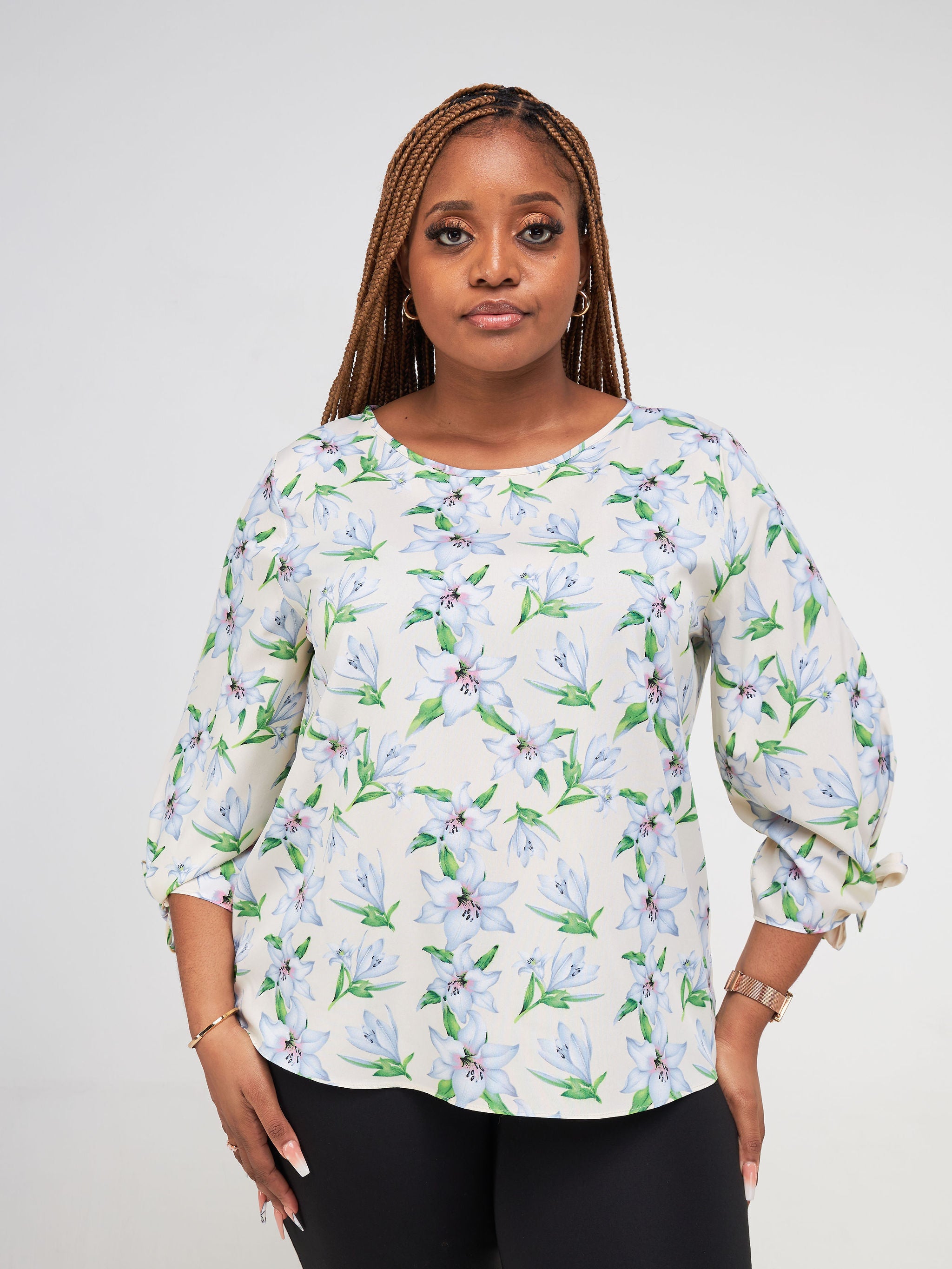 Vivo Furaha Tie Top - Green / Grey Floral Print