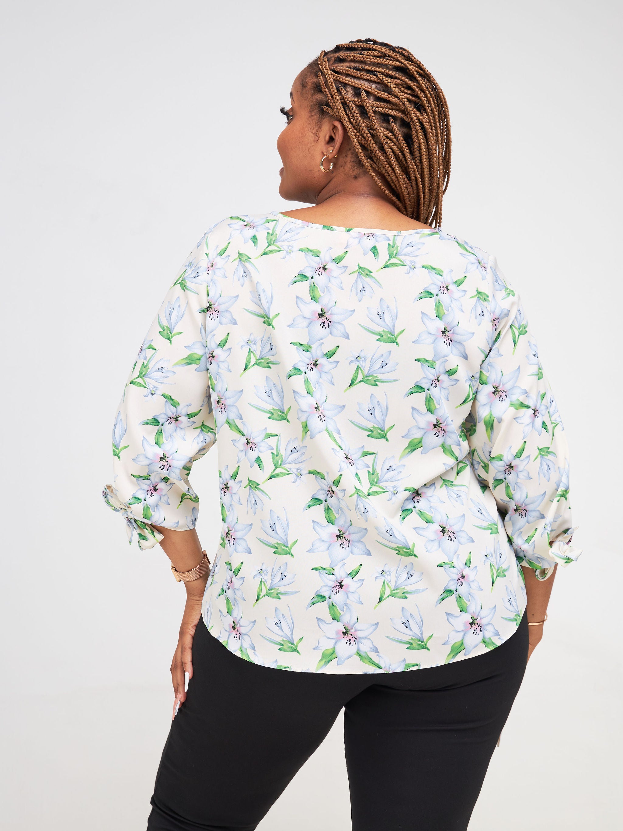 Vivo Furaha Tie Top - Green / Grey Floral Print
