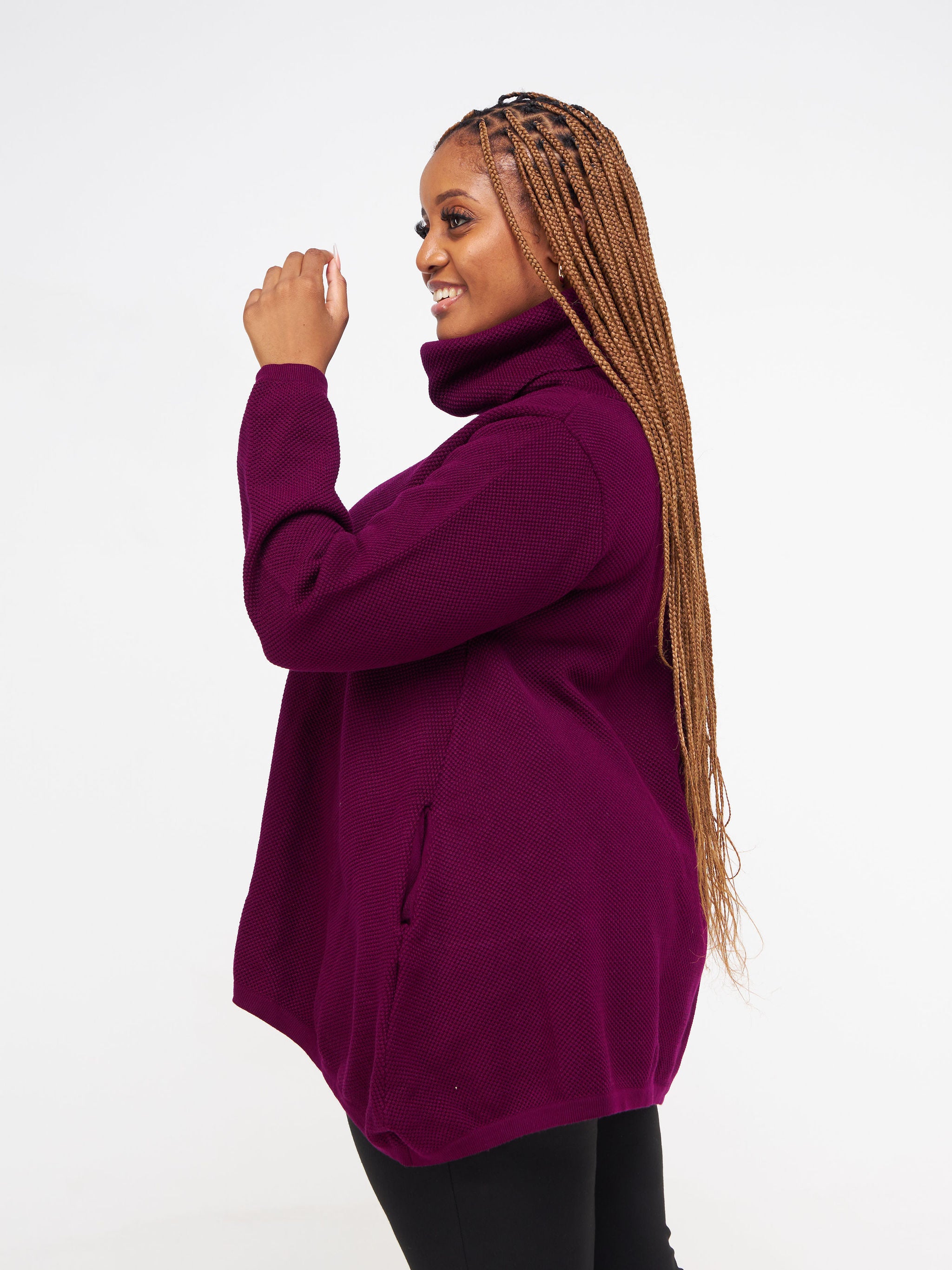 Vivo Cowl Neck Knit Sweater - Raspberry
