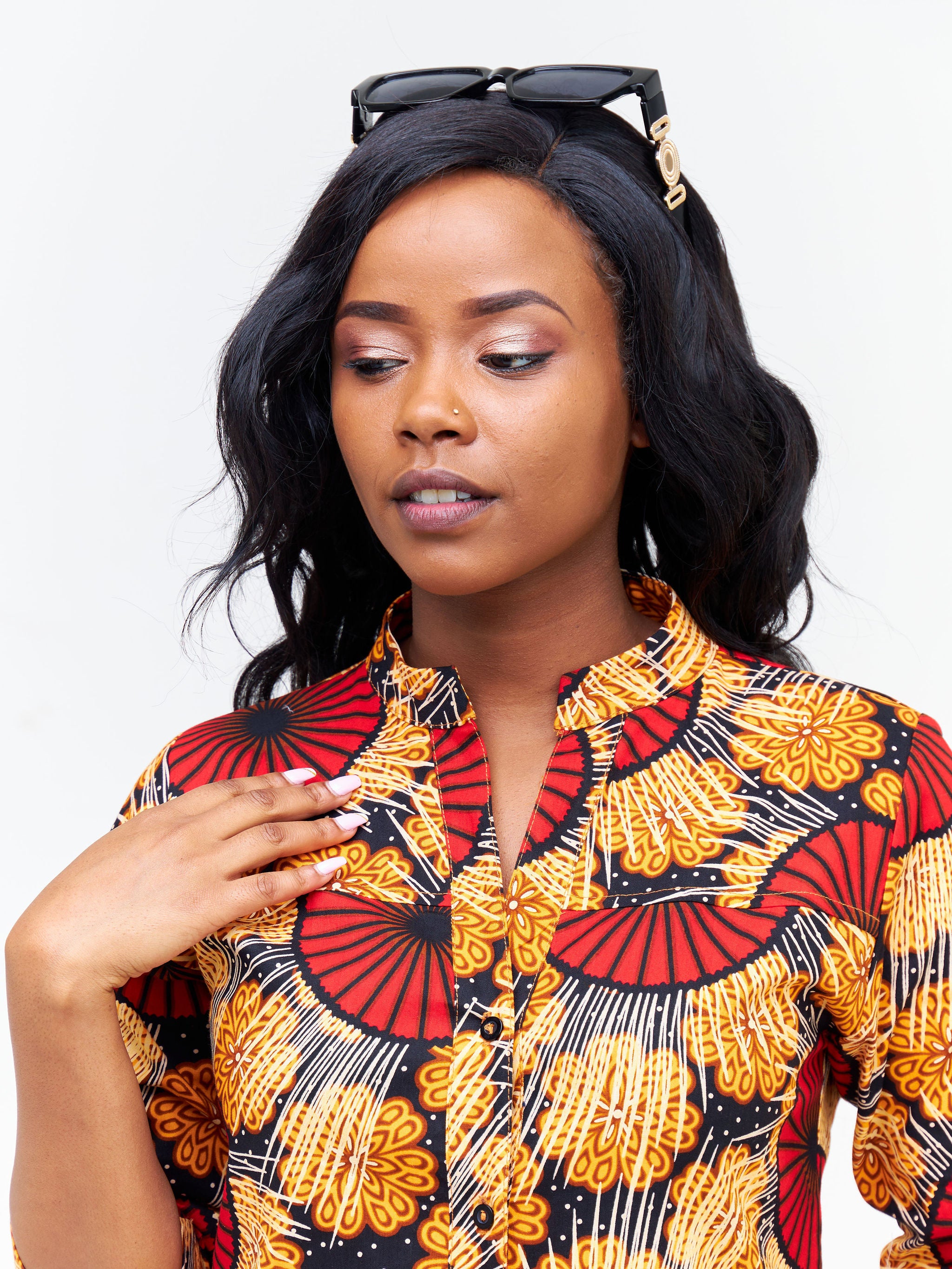 Safari Nimali 3/4 Sleeve Maxi Dress - Red / Mustard Ankara Print