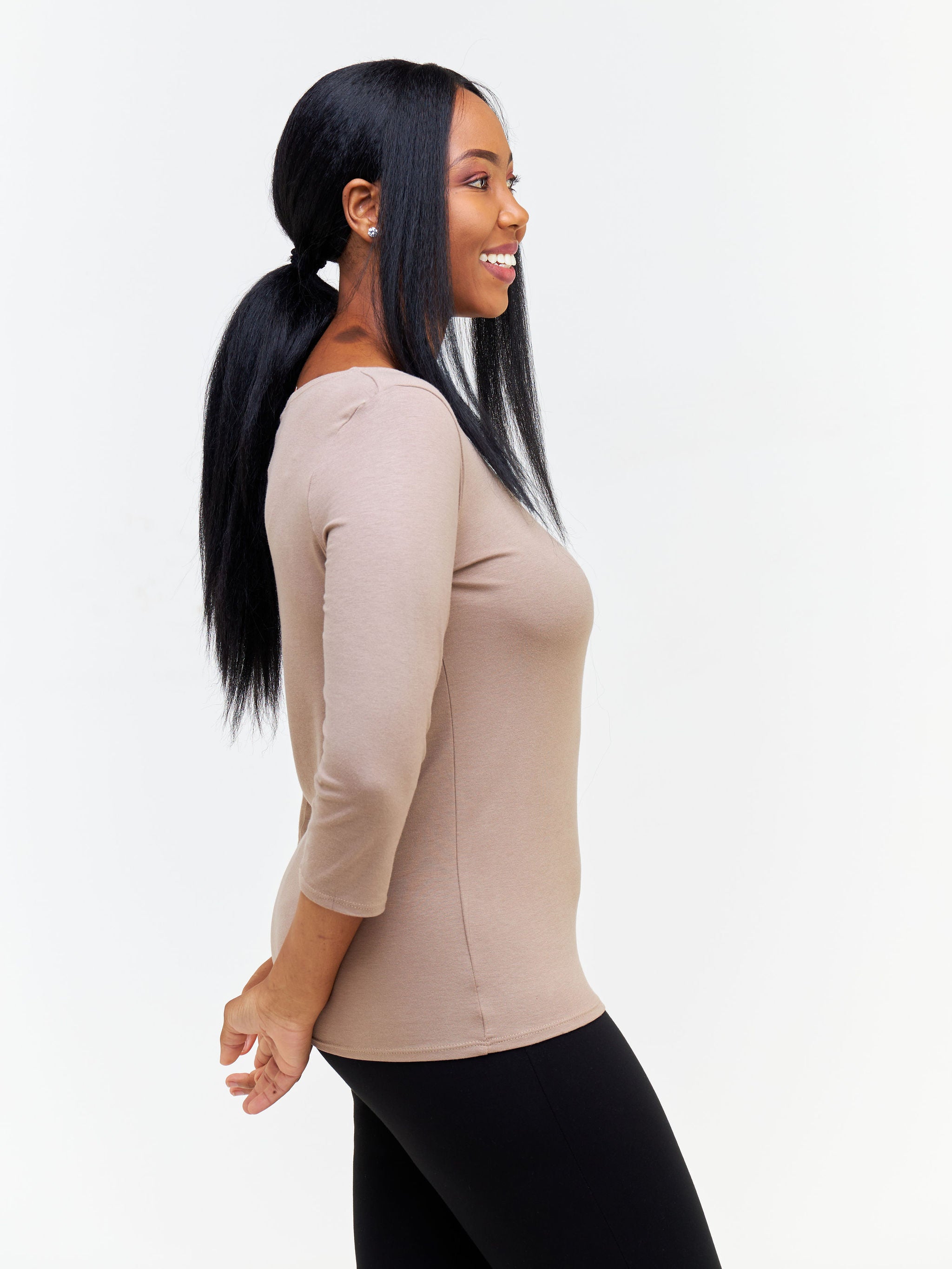 Vivo Basic 3/4 Sleeve Top - Taupe