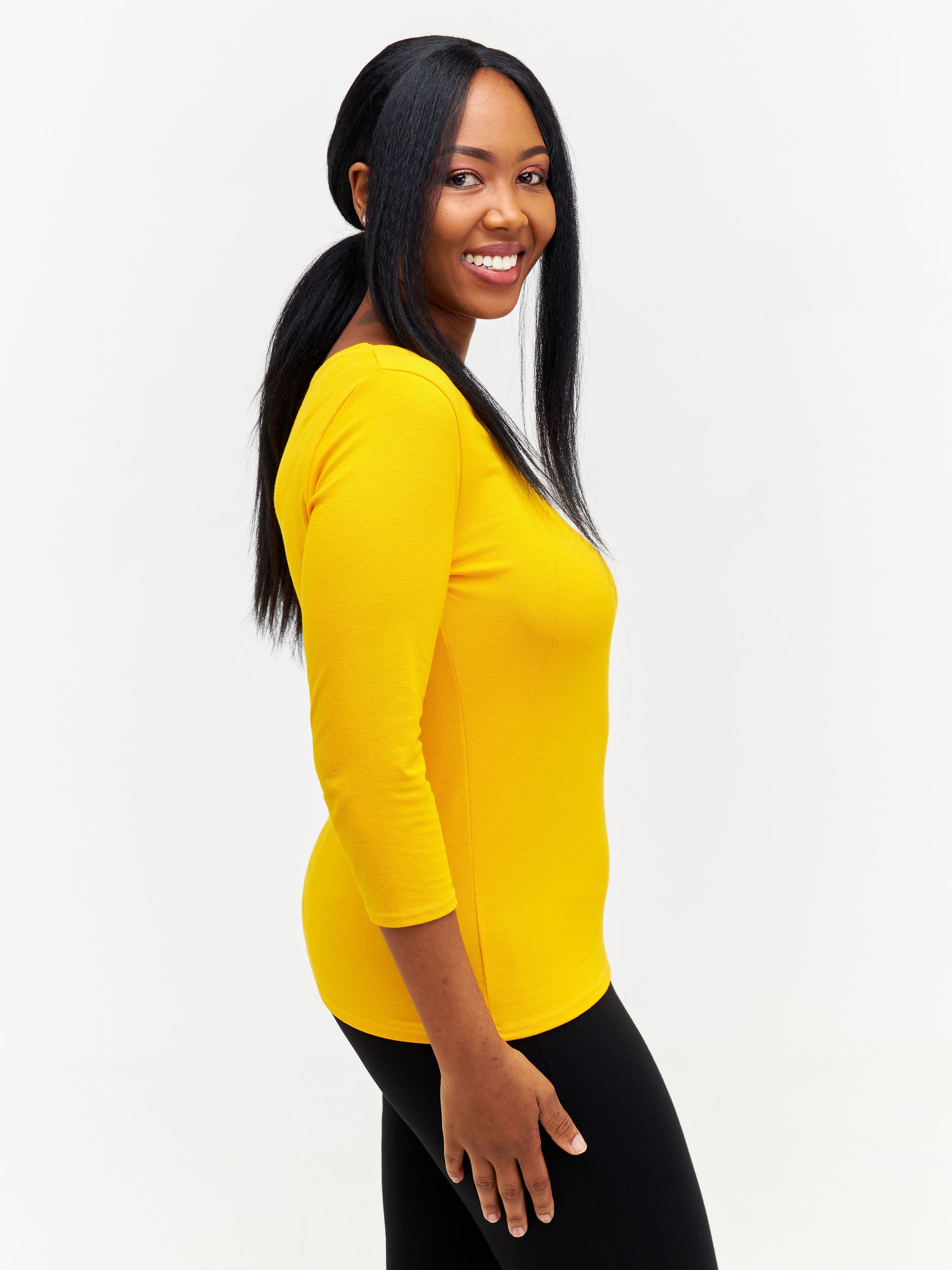 Vivo Basic 3/4 Sleeve Top - Yellow