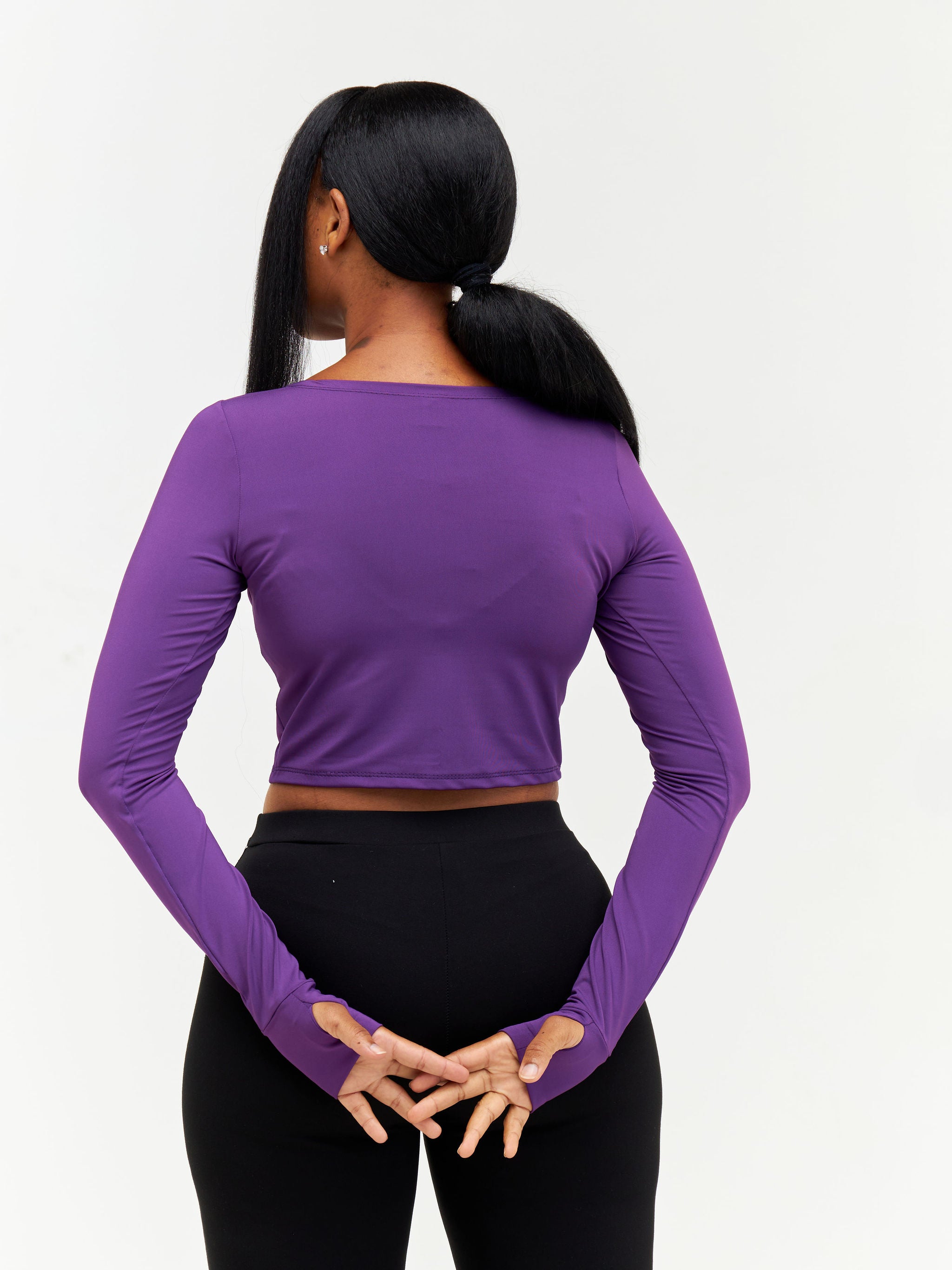 Zoya Long Sleeved Fitness Crop Top - Purple