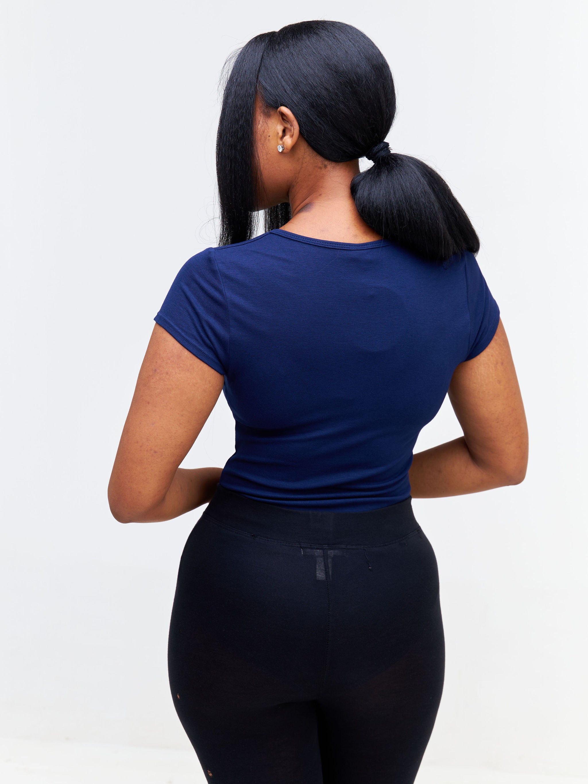 Vivo Bana Front Tie Cap Sleeve Bodysuit - Navy Blue