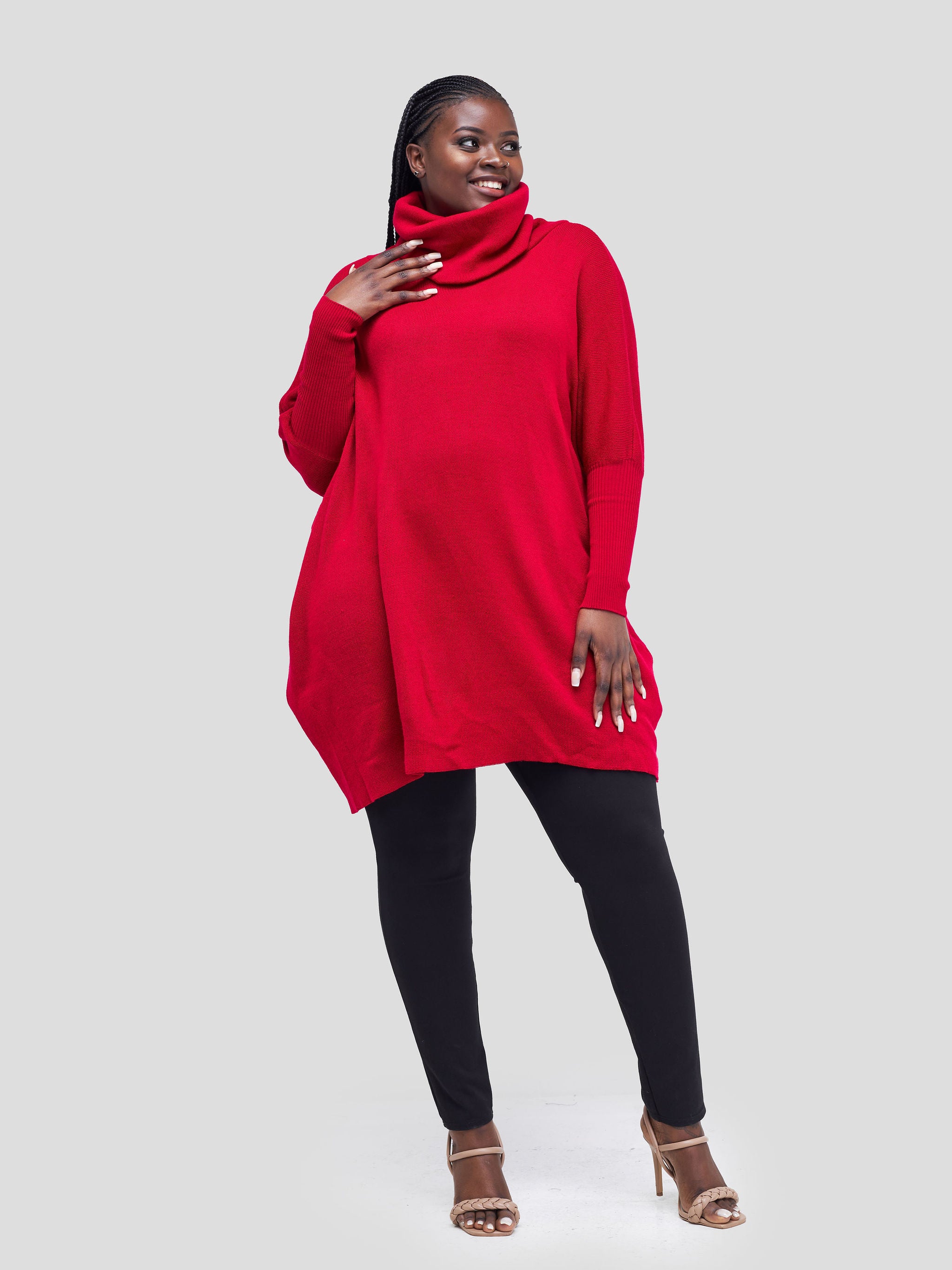 Vivo Cowl Sweater Top - Dark Red