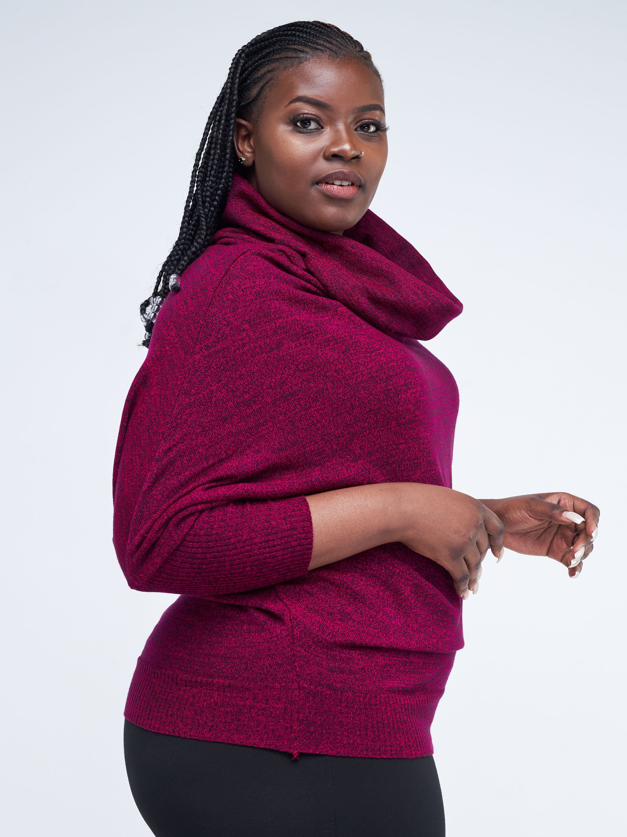 Vivo Basic Short Dolman Sweater - Burgundy / Black