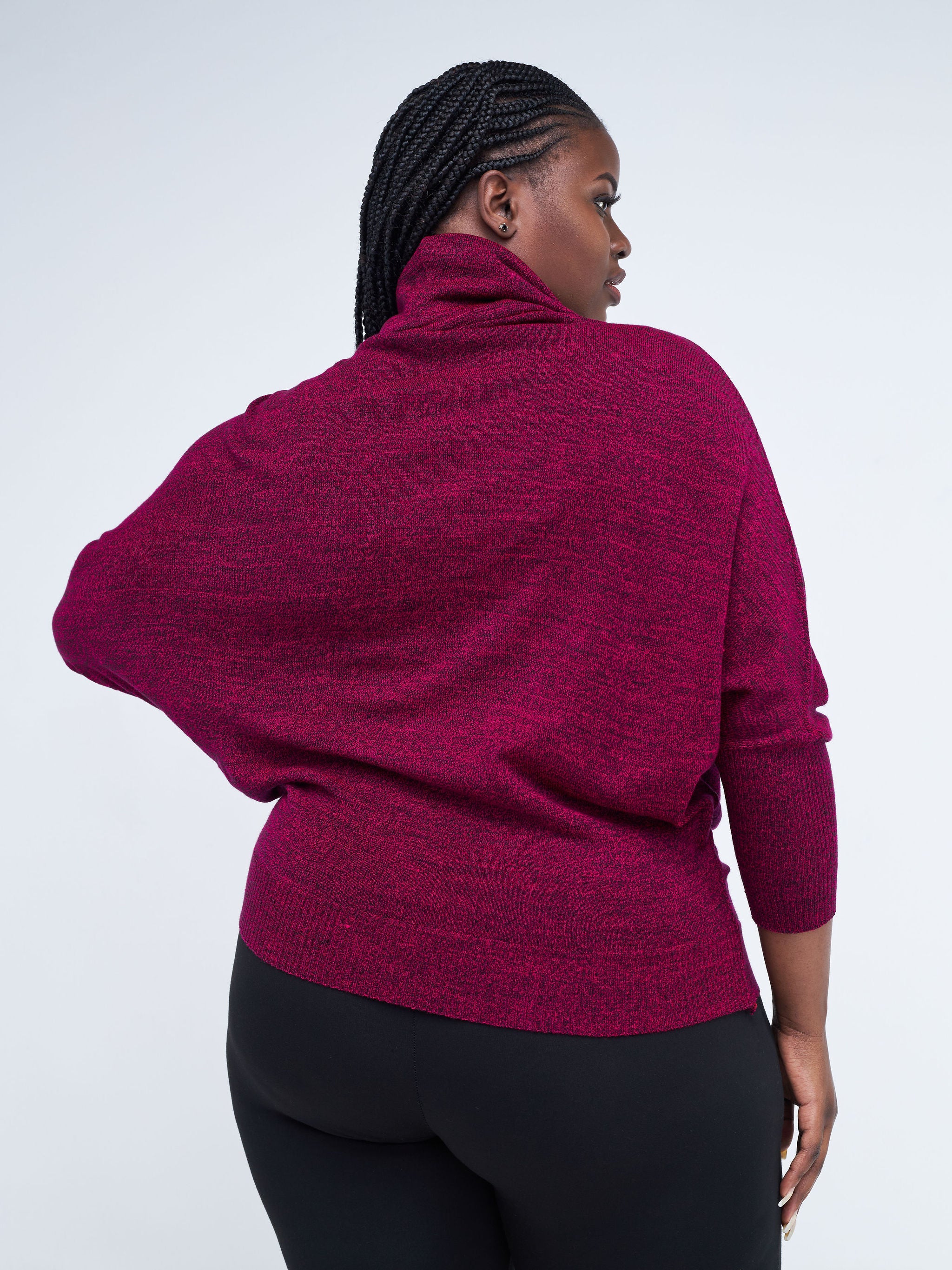 Vivo Basic Short Dolman Sweater - Burgundy / Black
