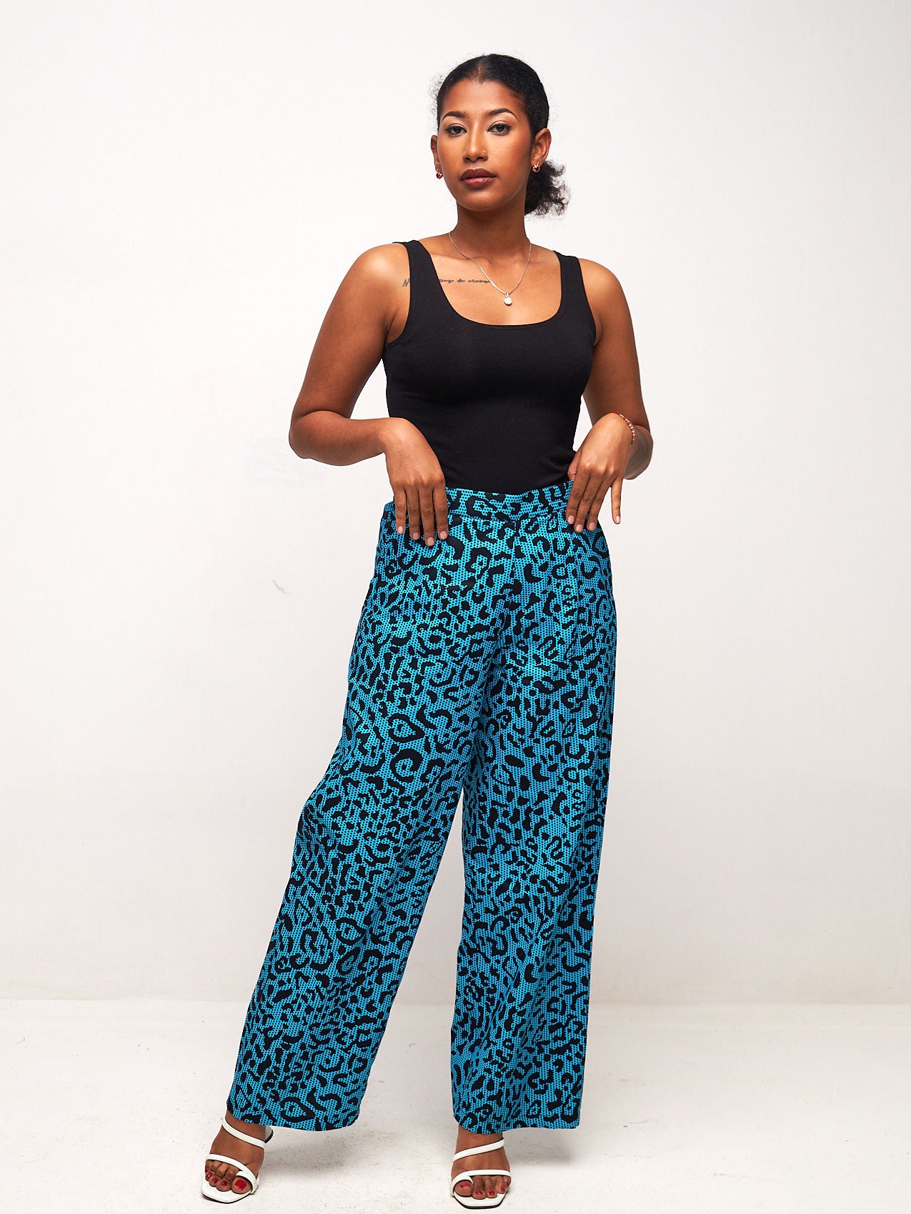 Vivo Kitenge Wide Leg Pants - Blue / Black Ankara Print