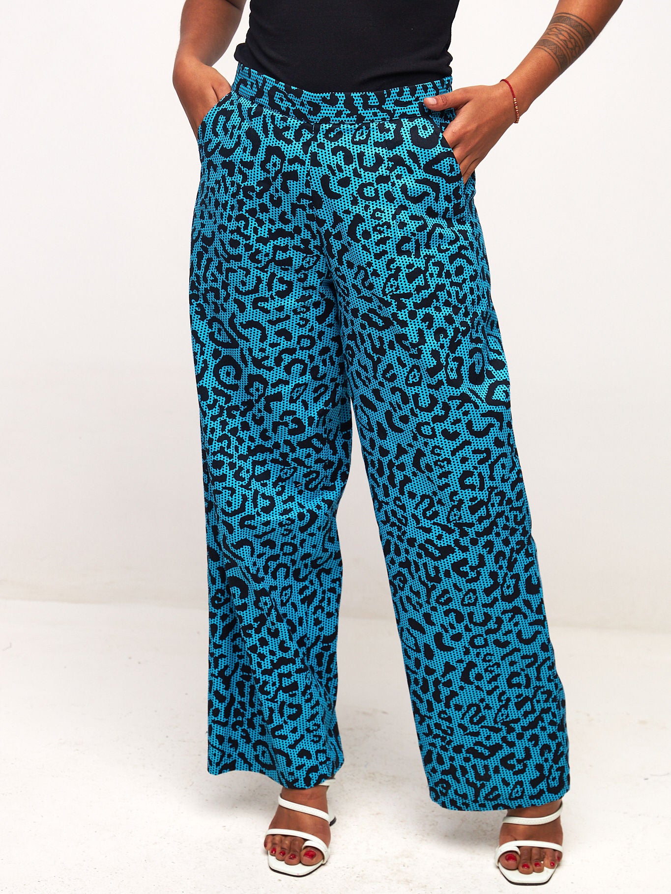 Vivo Kitenge Wide Leg Pants - Blue / Black Ankara Print