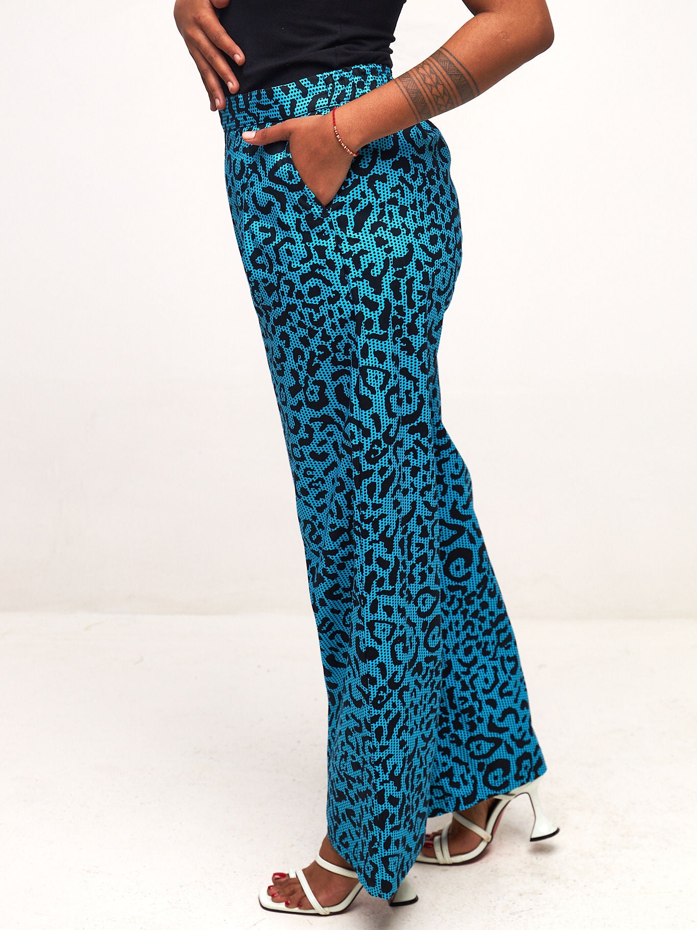 Vivo Kitenge Wide Leg Pants - Blue / Black Ankara Print