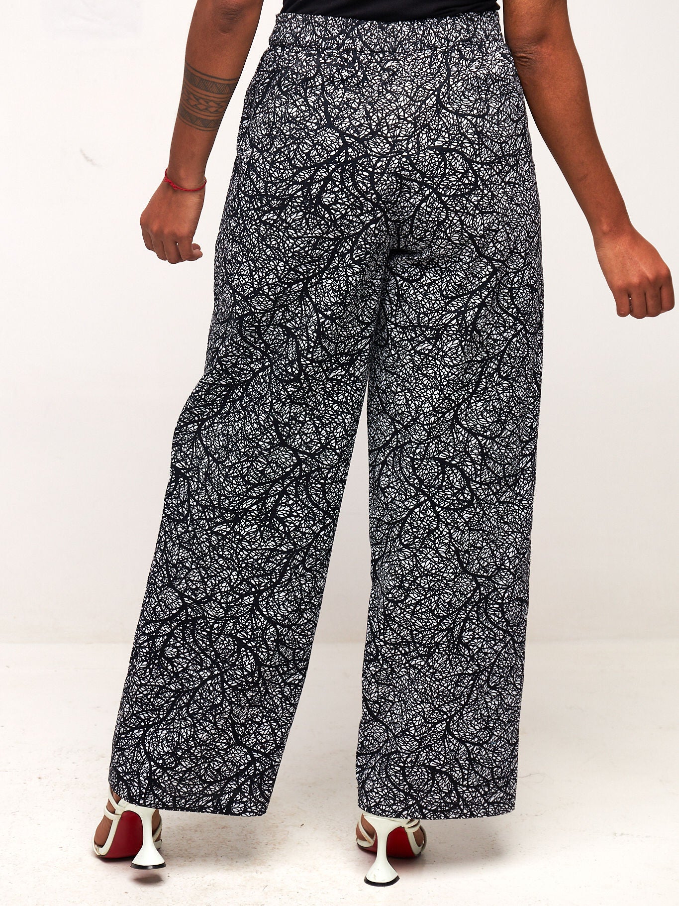 Vivo Kitenge Wide Leg Pants - Black / White Ankara Print