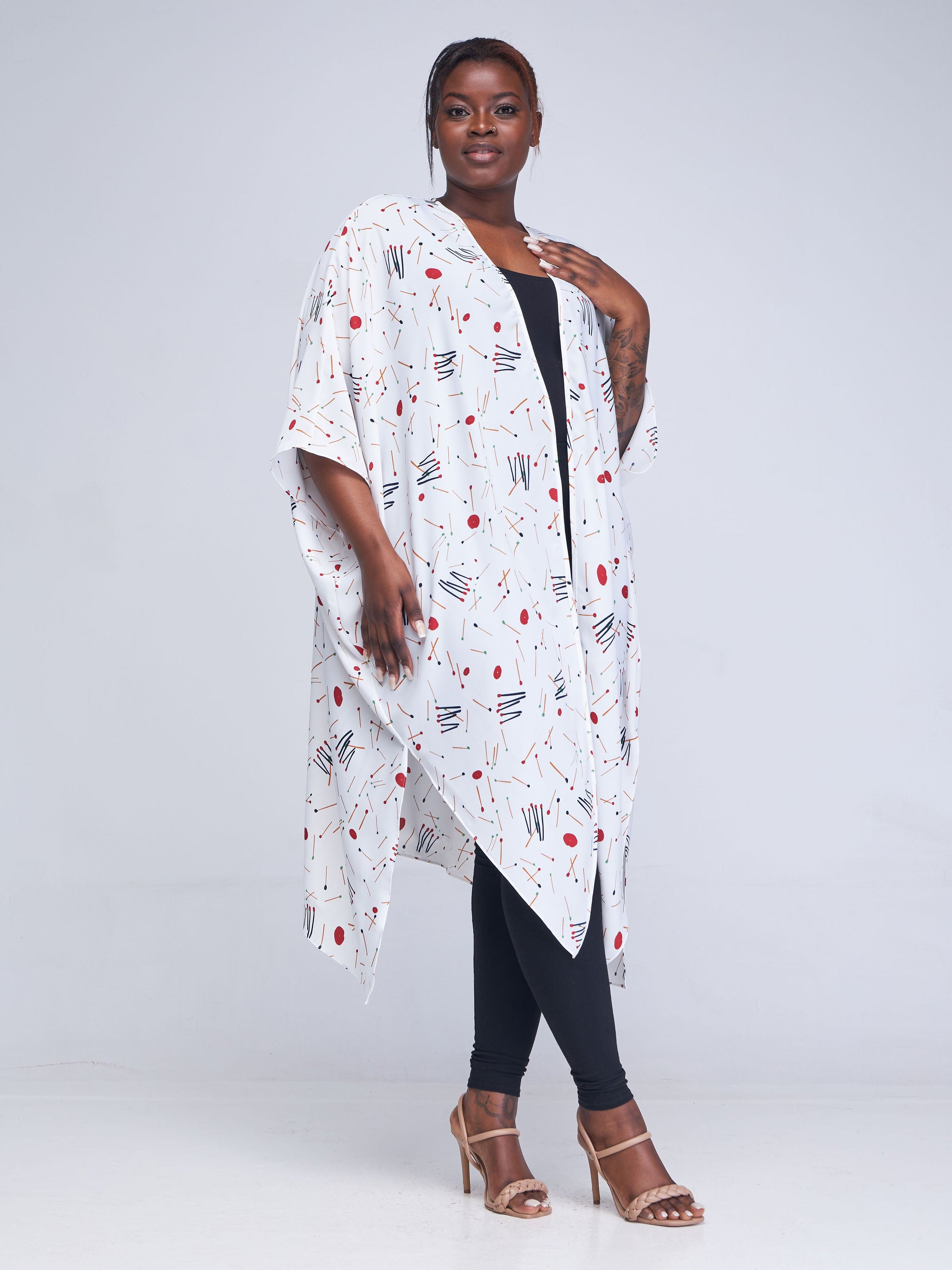 Vivo Asika Handkerchief Drape Kimono - White / Red Polka Dot Print