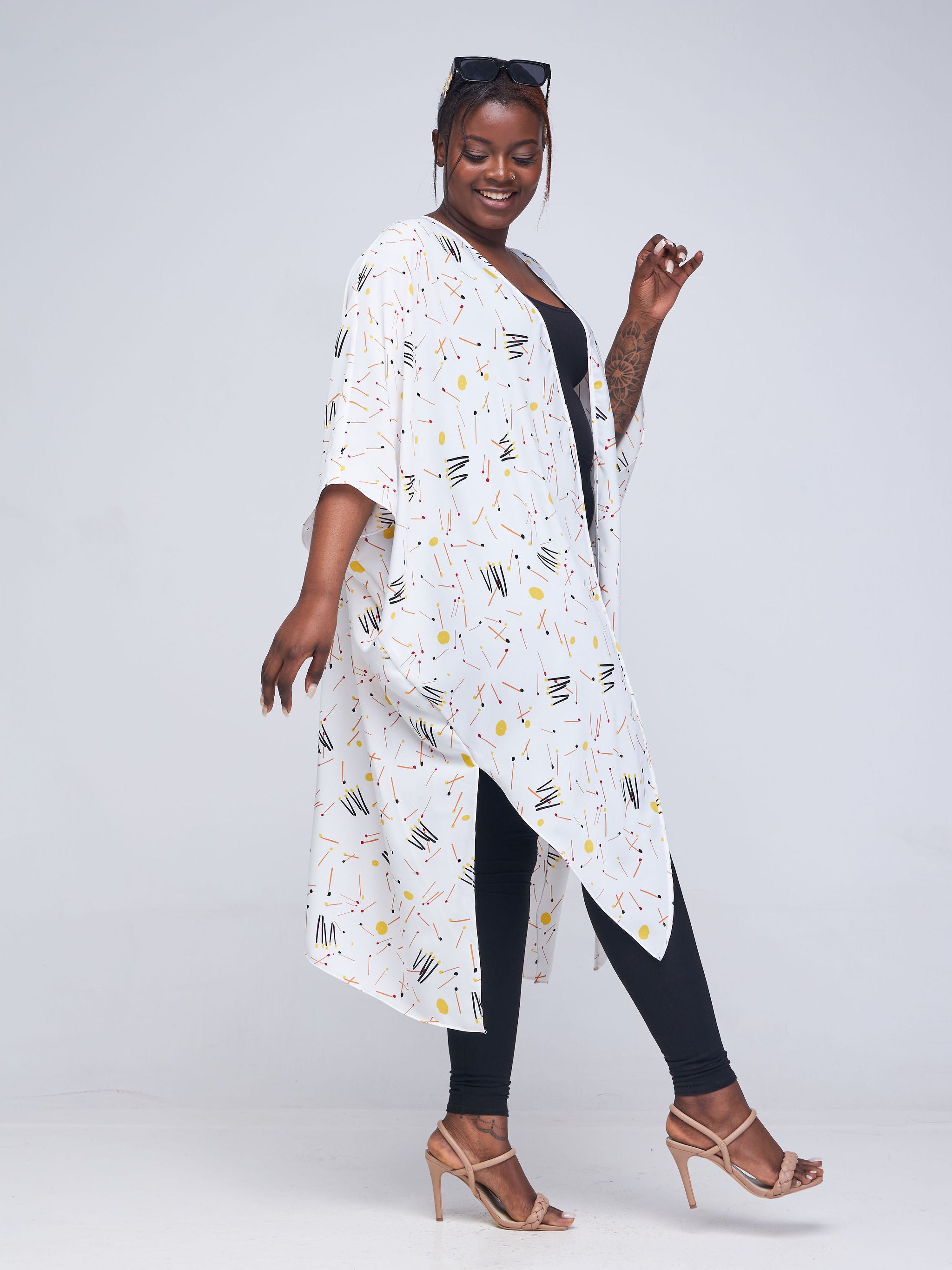 Vivo Asika Handkerchief Drape Kimono - White / Yellow Polka Dot Print
