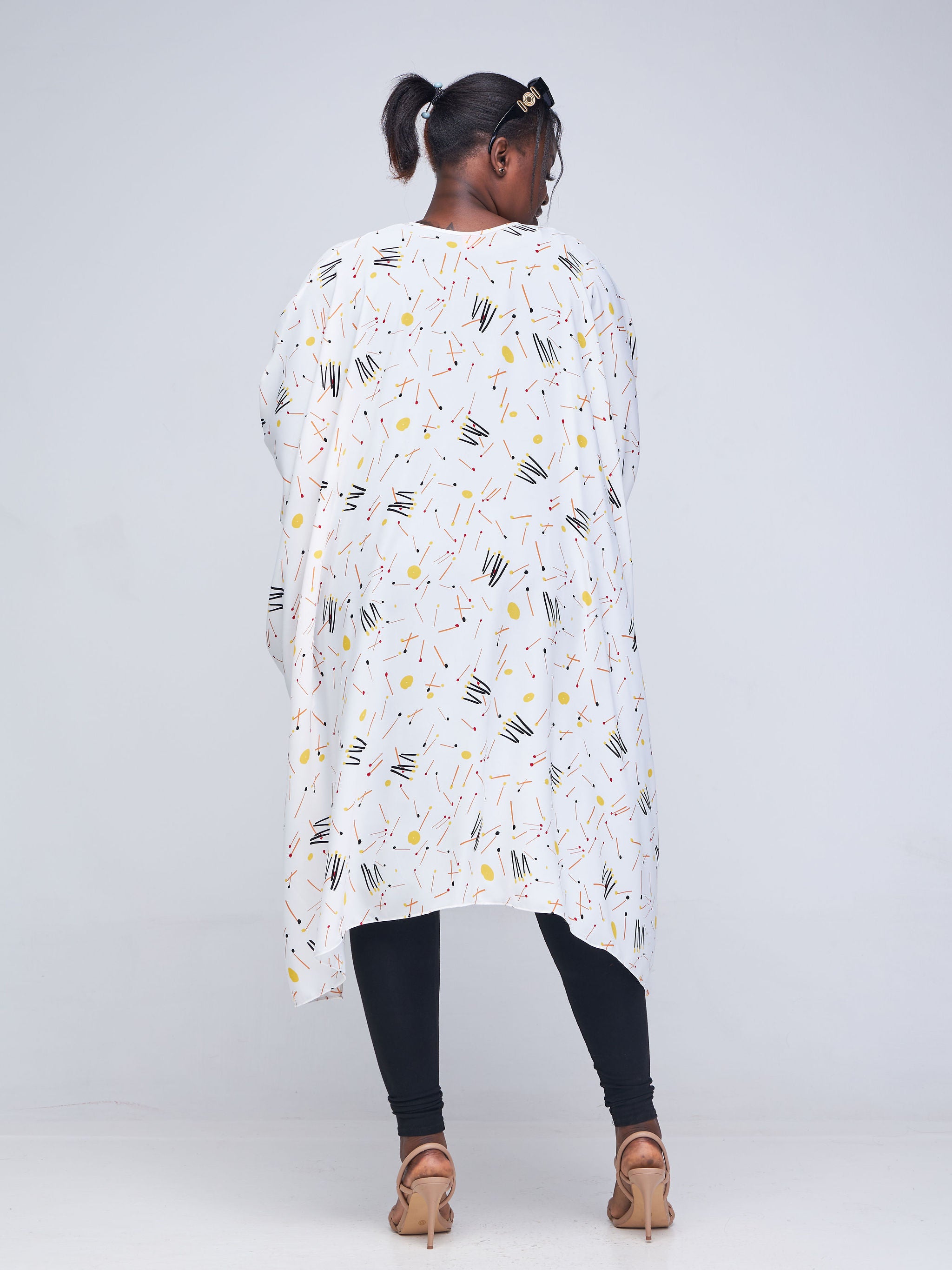 Vivo Asika Handkerchief Drape Kimono - White / Yellow Polka Dot Print