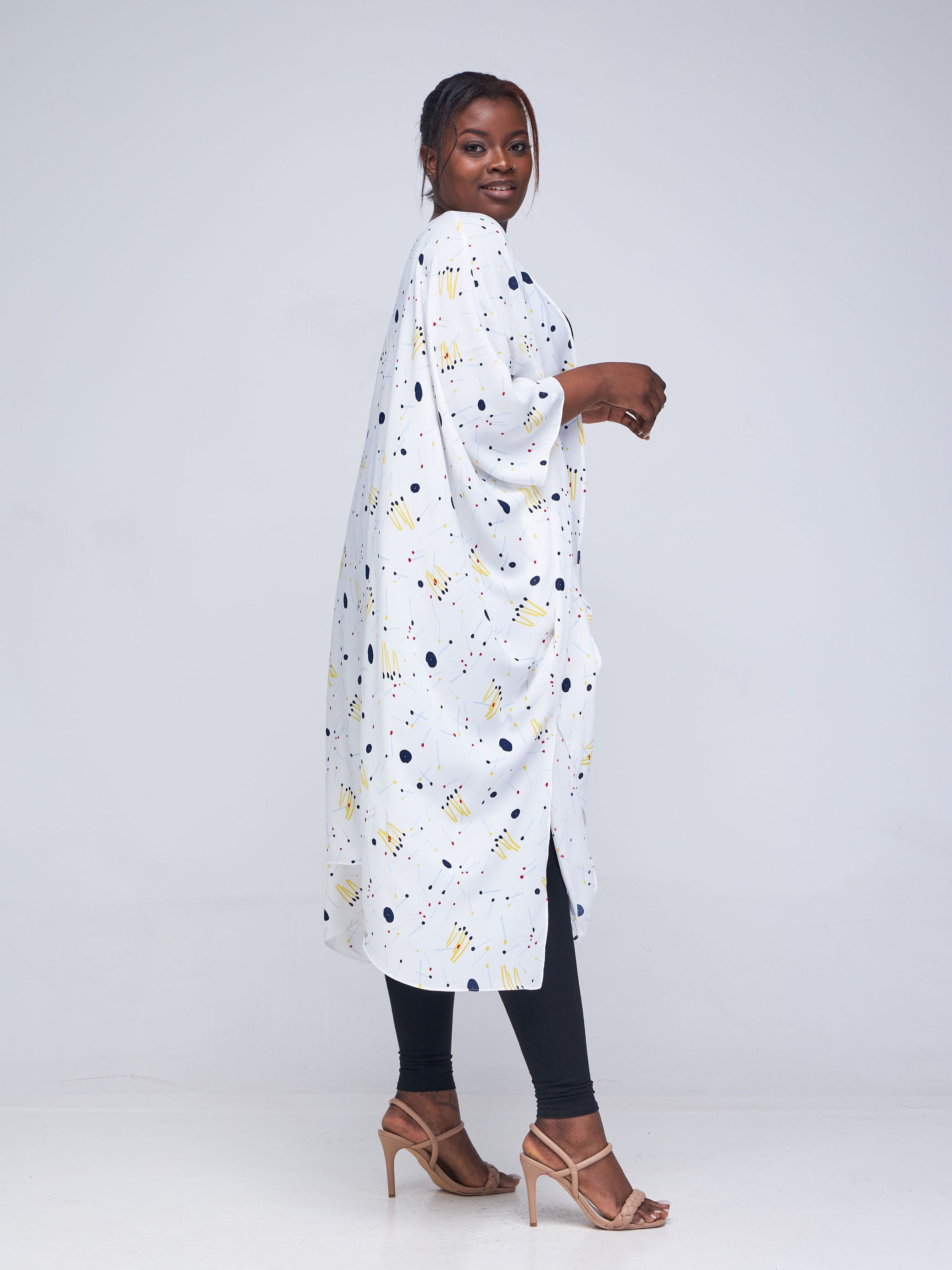 Vivo Asika Handkerchief Drape Kimono - White / Navy Blue Polka Dot Print