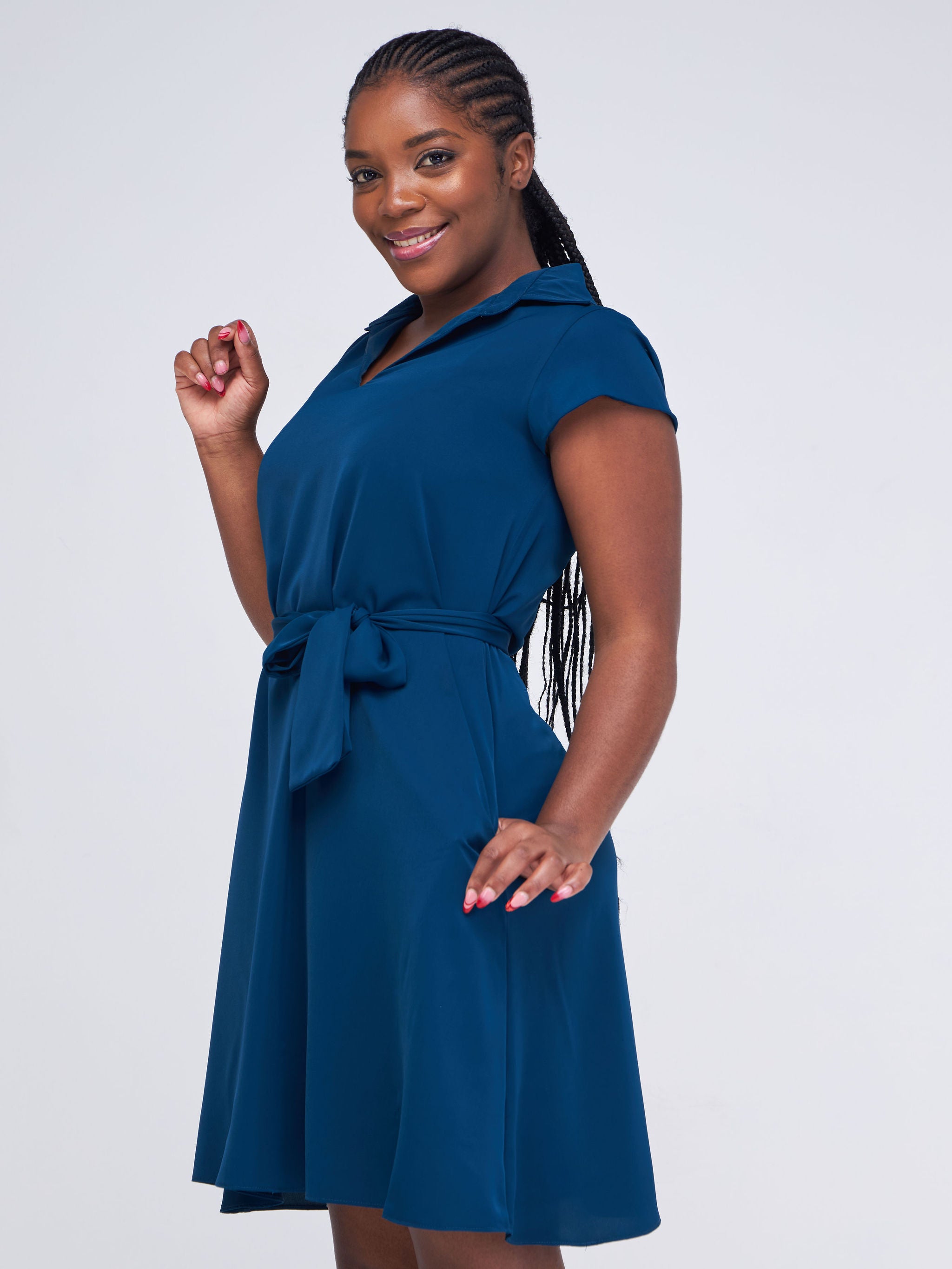 Vivo Zuri Cap Sleeve Knee Length Dress - Teal