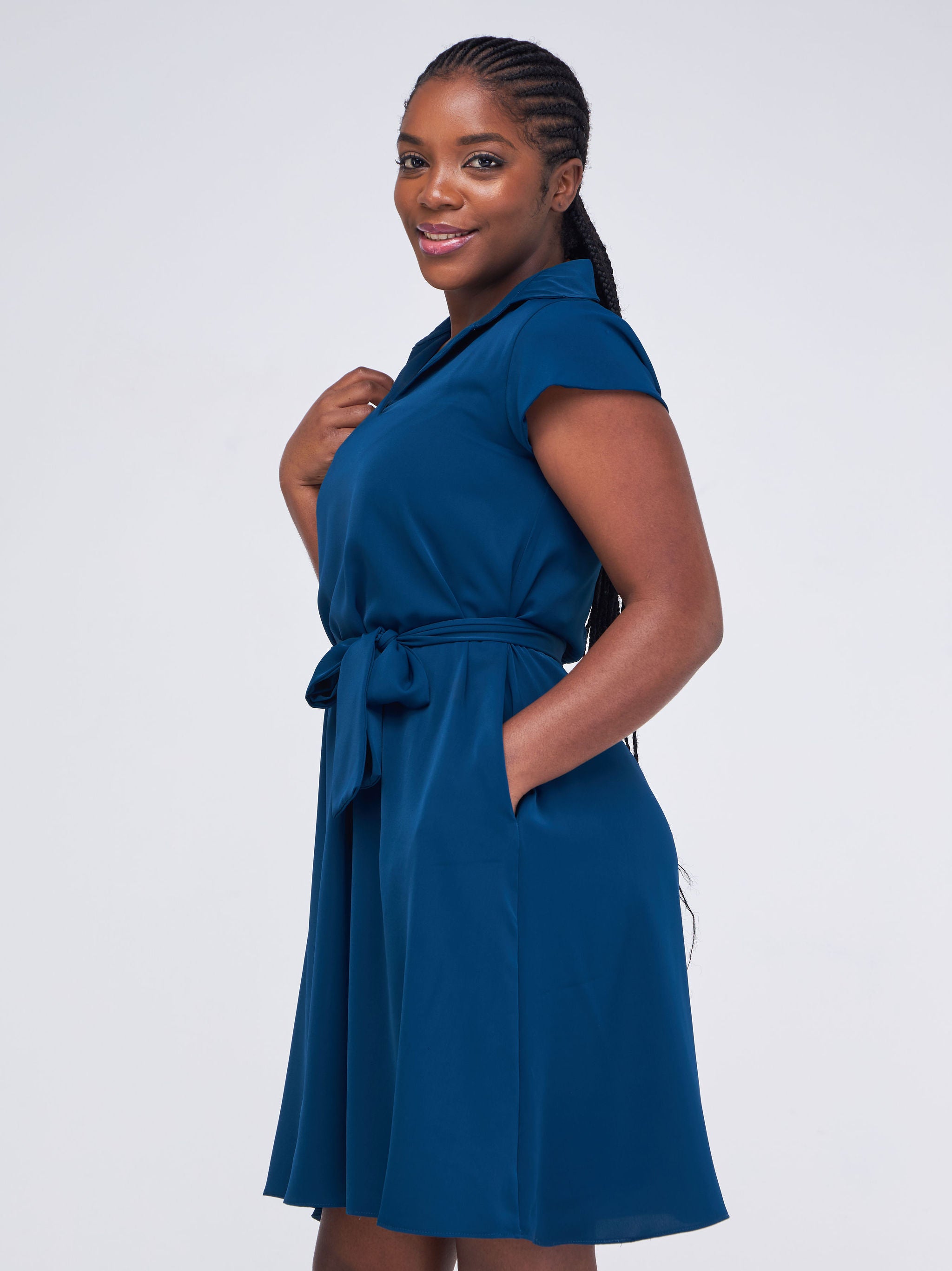 Vivo Zuri Cap Sleeve Knee Length Dress - Teal