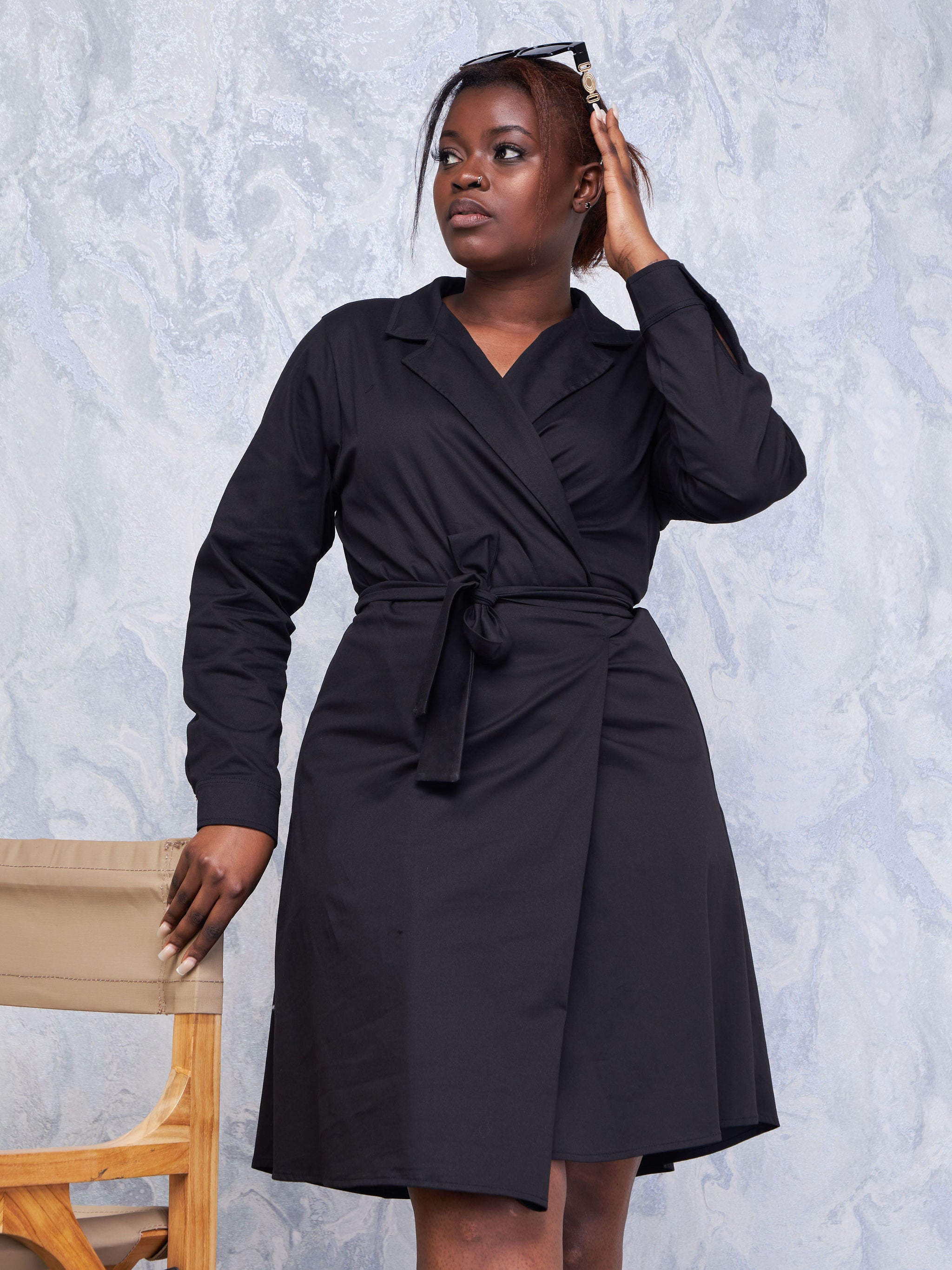 Safari Hawi Long Sleeve Wrap Dress - Black