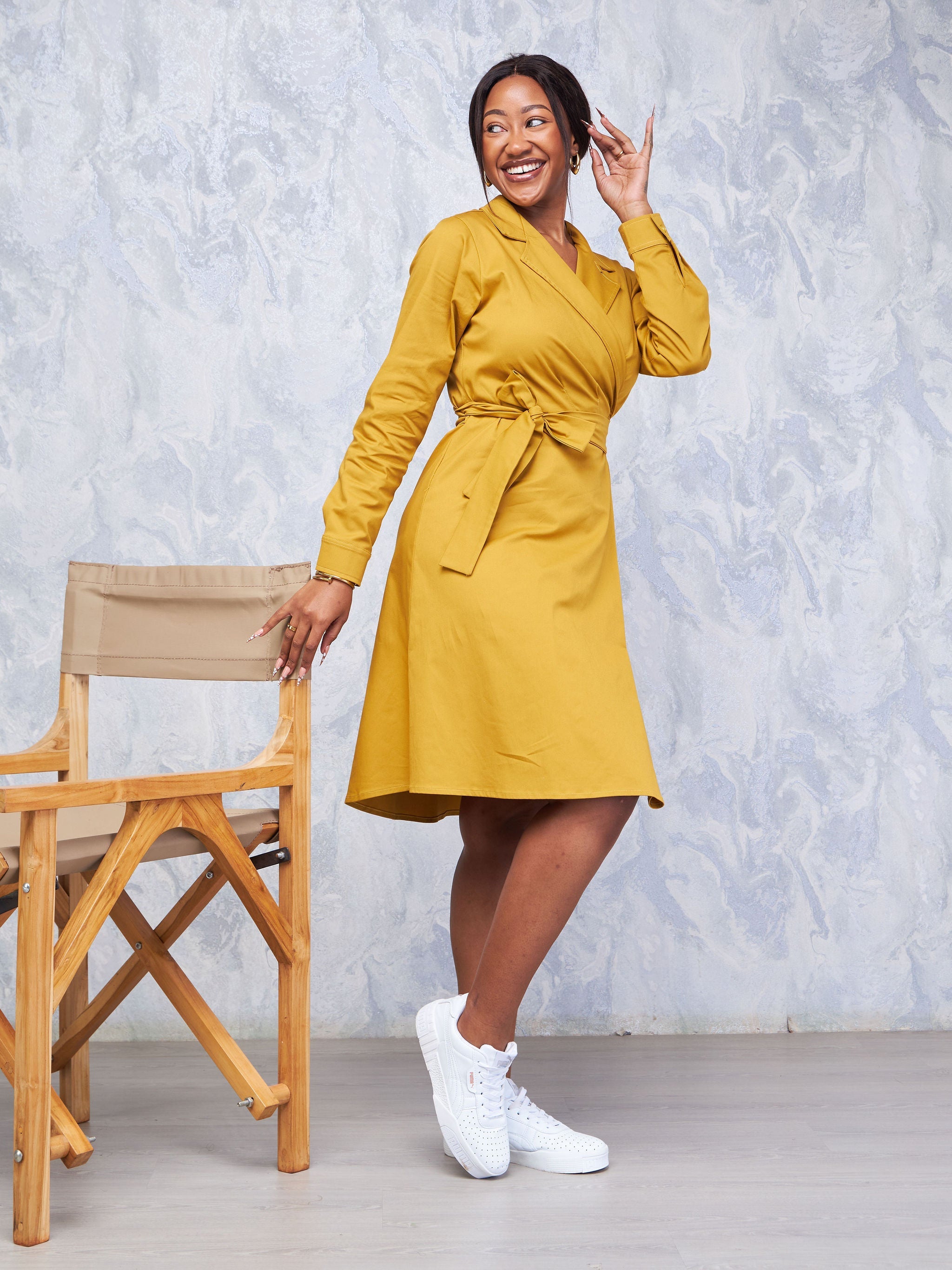 Safari Hawi Long Sleeve Wrap Dress - Mustard