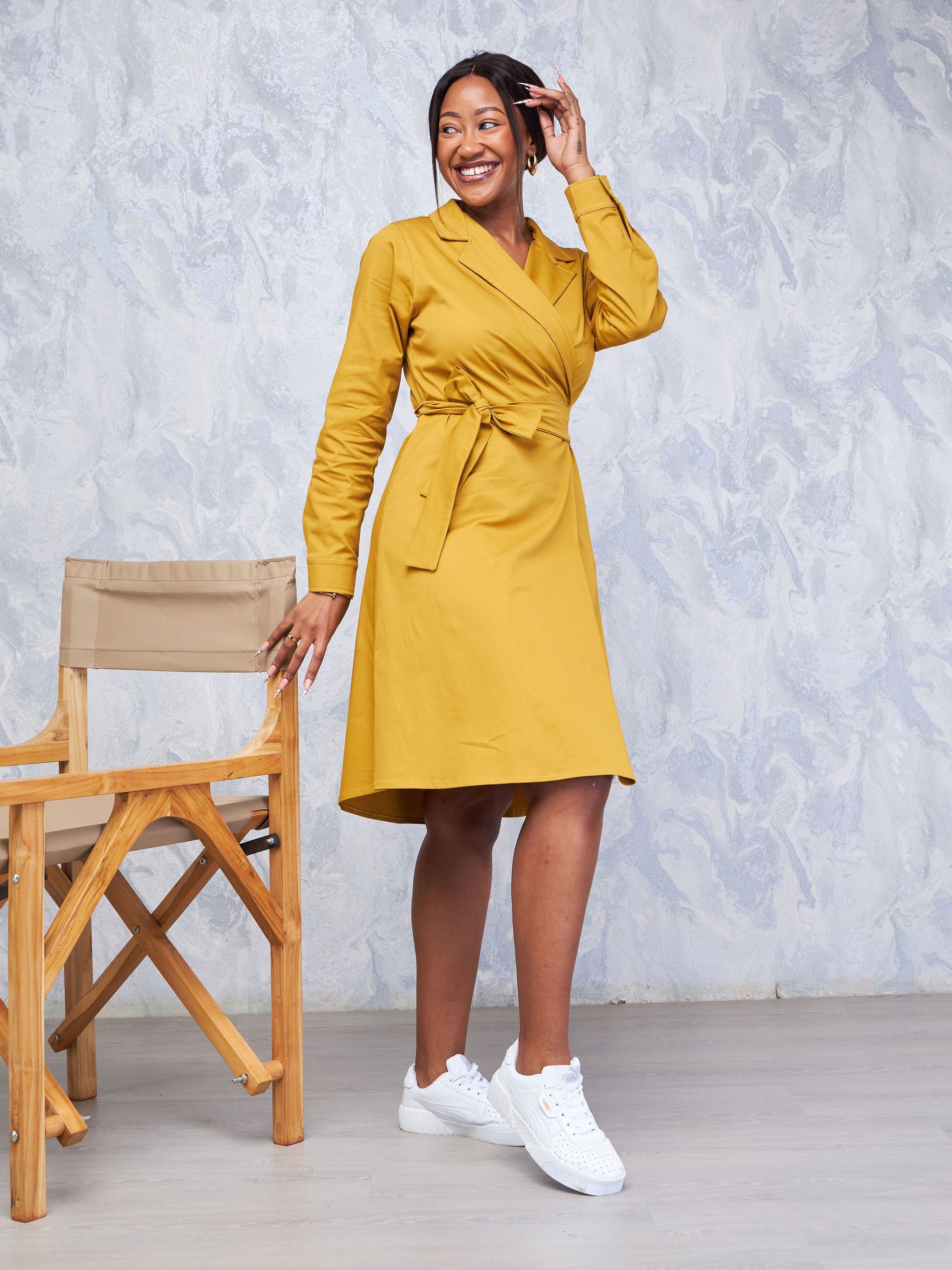 Safari Hawi Long Sleeve Wrap Dress - Mustard