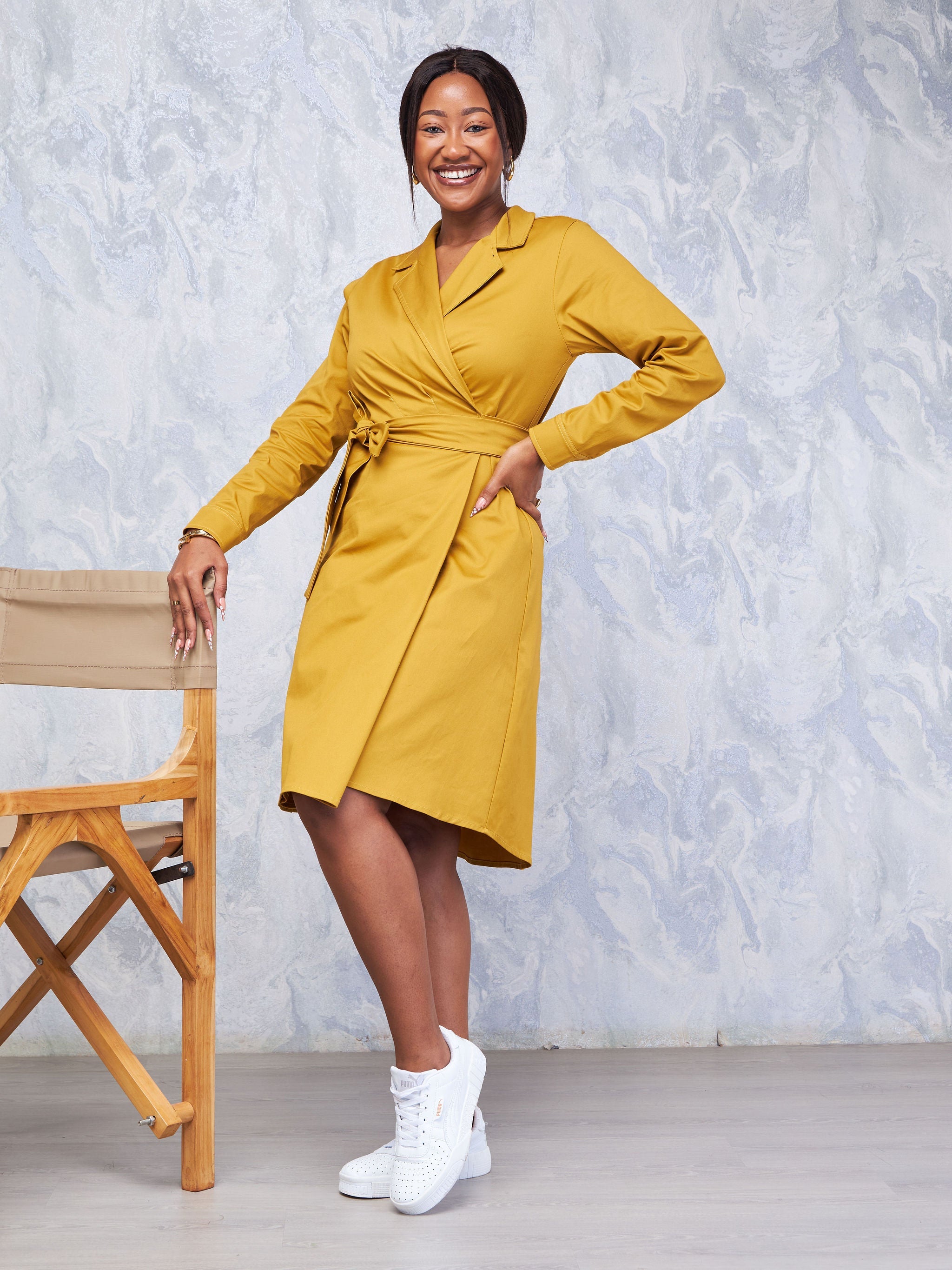 Safari Hawi Long Sleeve Wrap Dress - Mustard