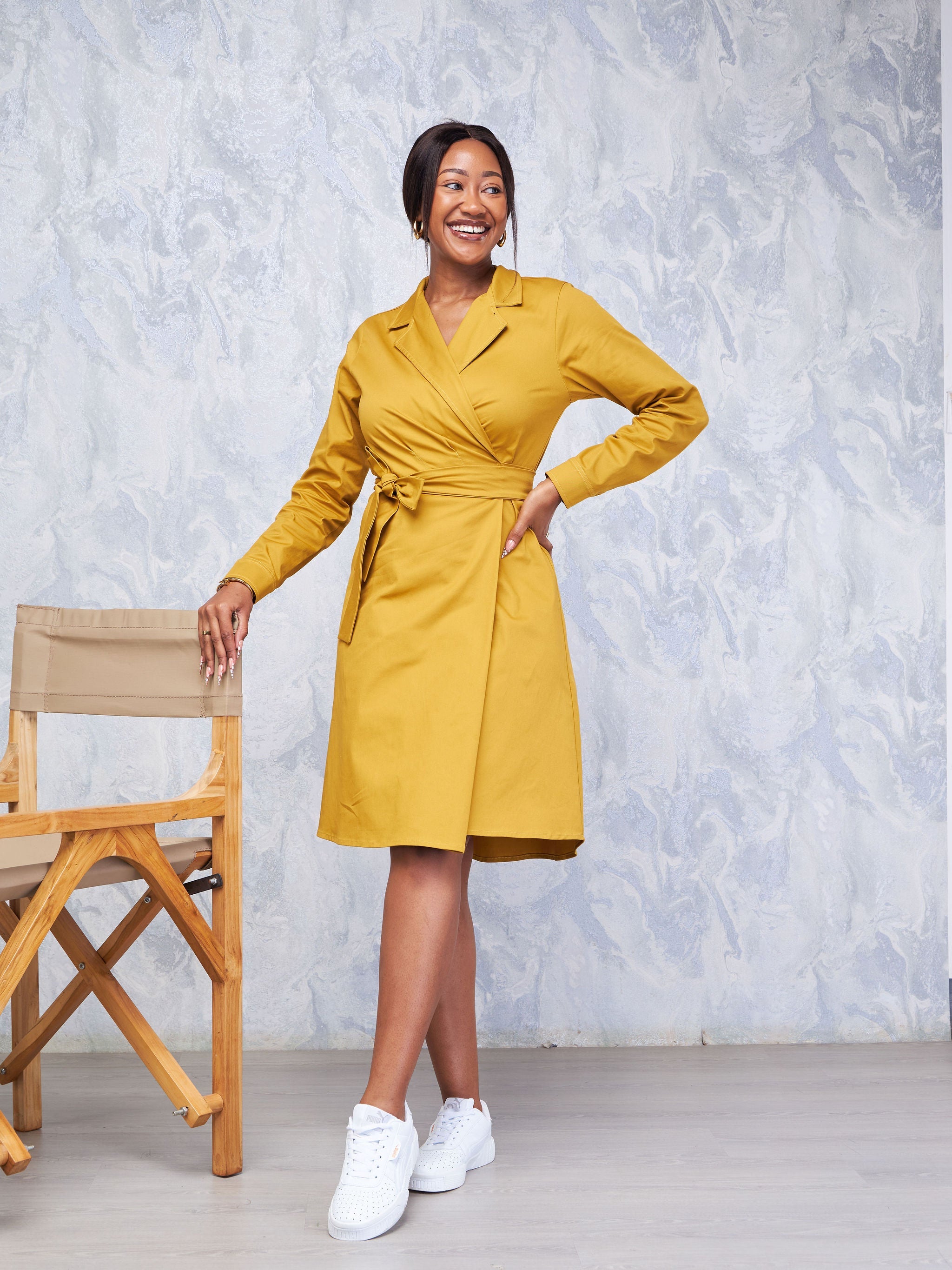 Safari Hawi Long Sleeve Wrap Dress - Mustard
