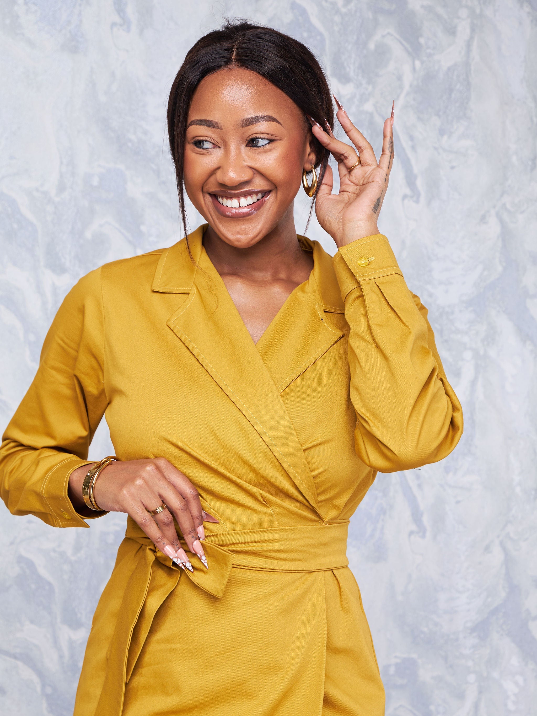 Safari Hawi Long Sleeve Wrap Dress - Mustard