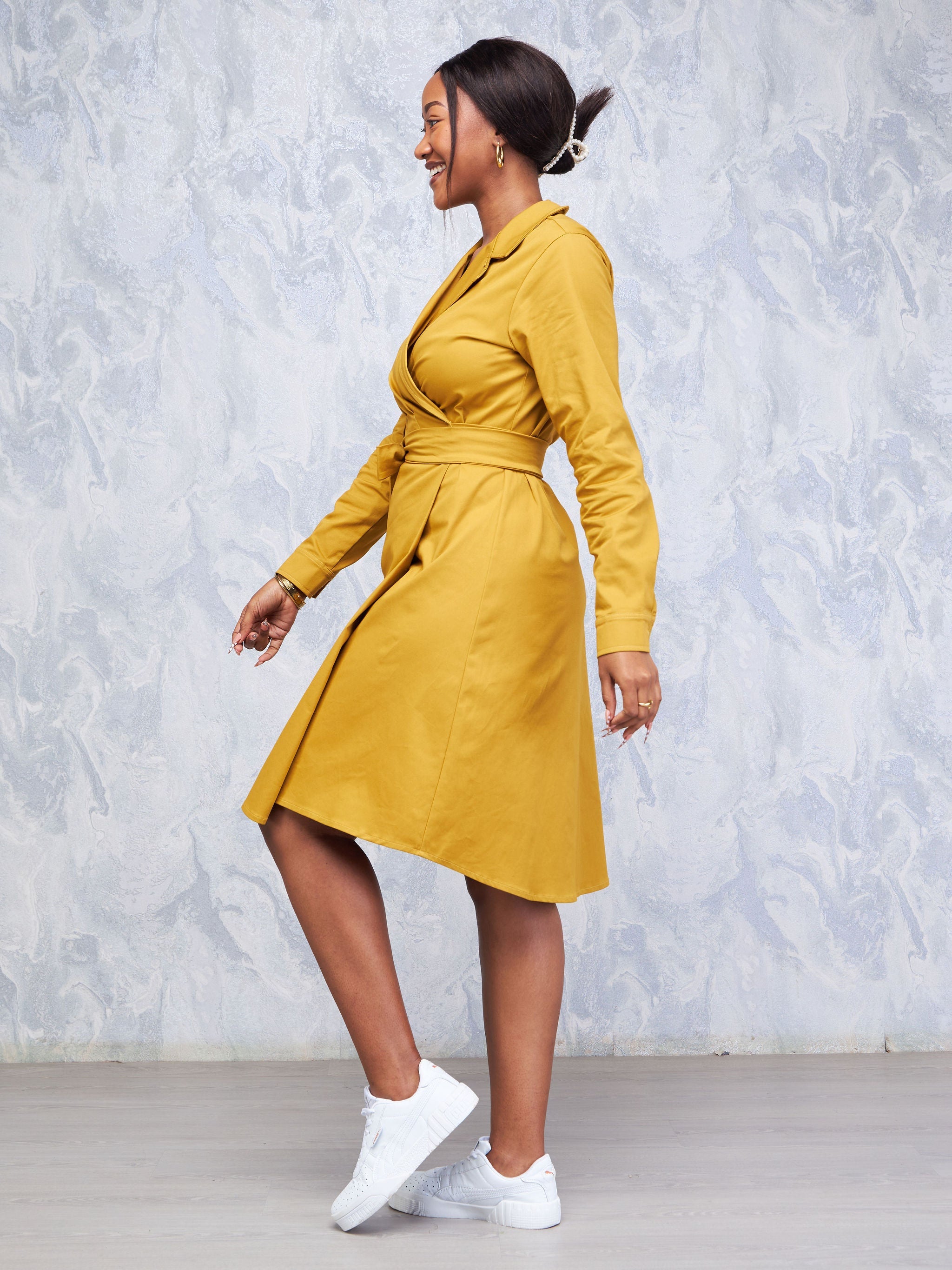 Safari Hawi Long Sleeve Wrap Dress - Mustard