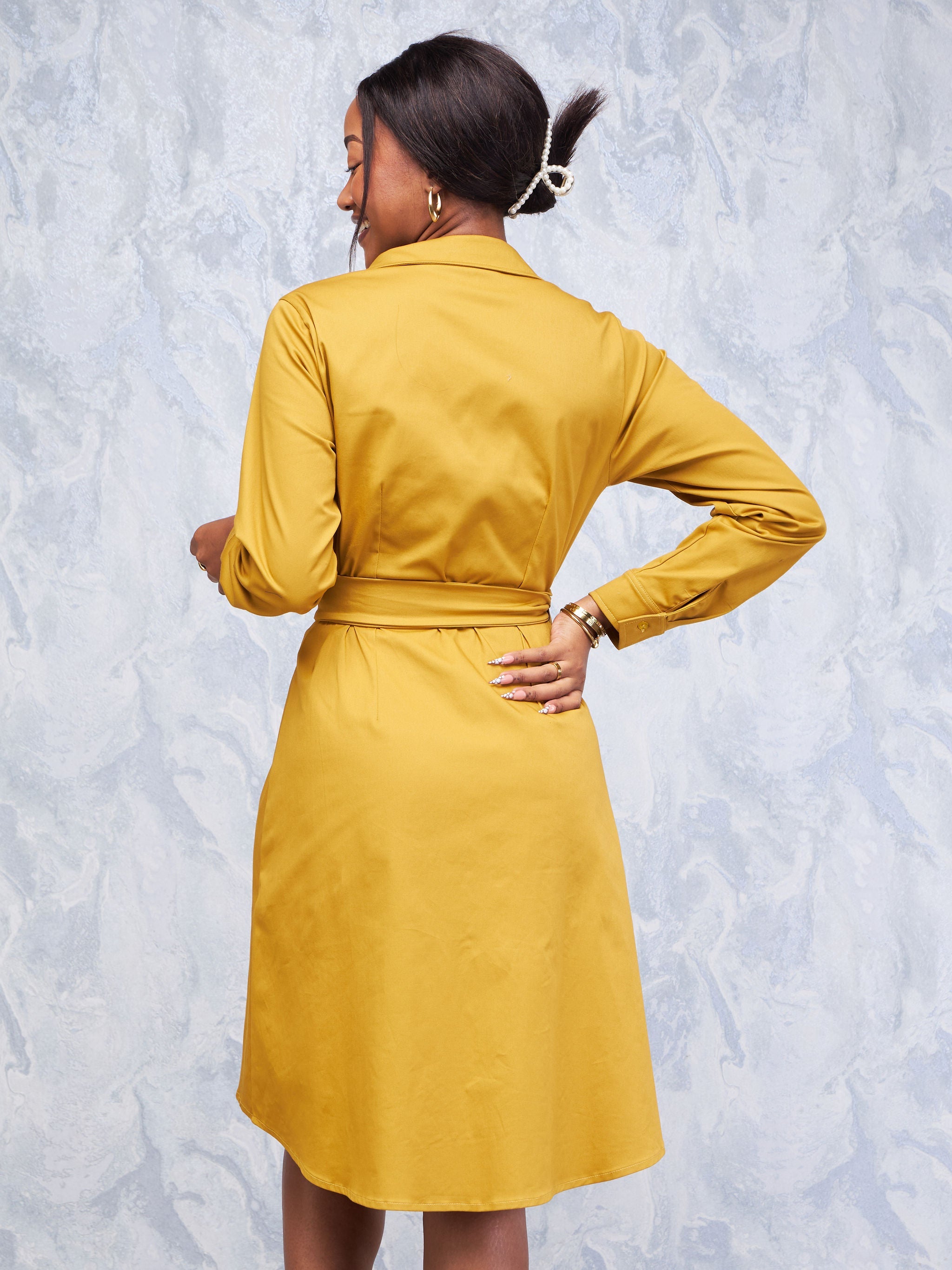 Safari Hawi Long Sleeve Wrap Dress - Mustard