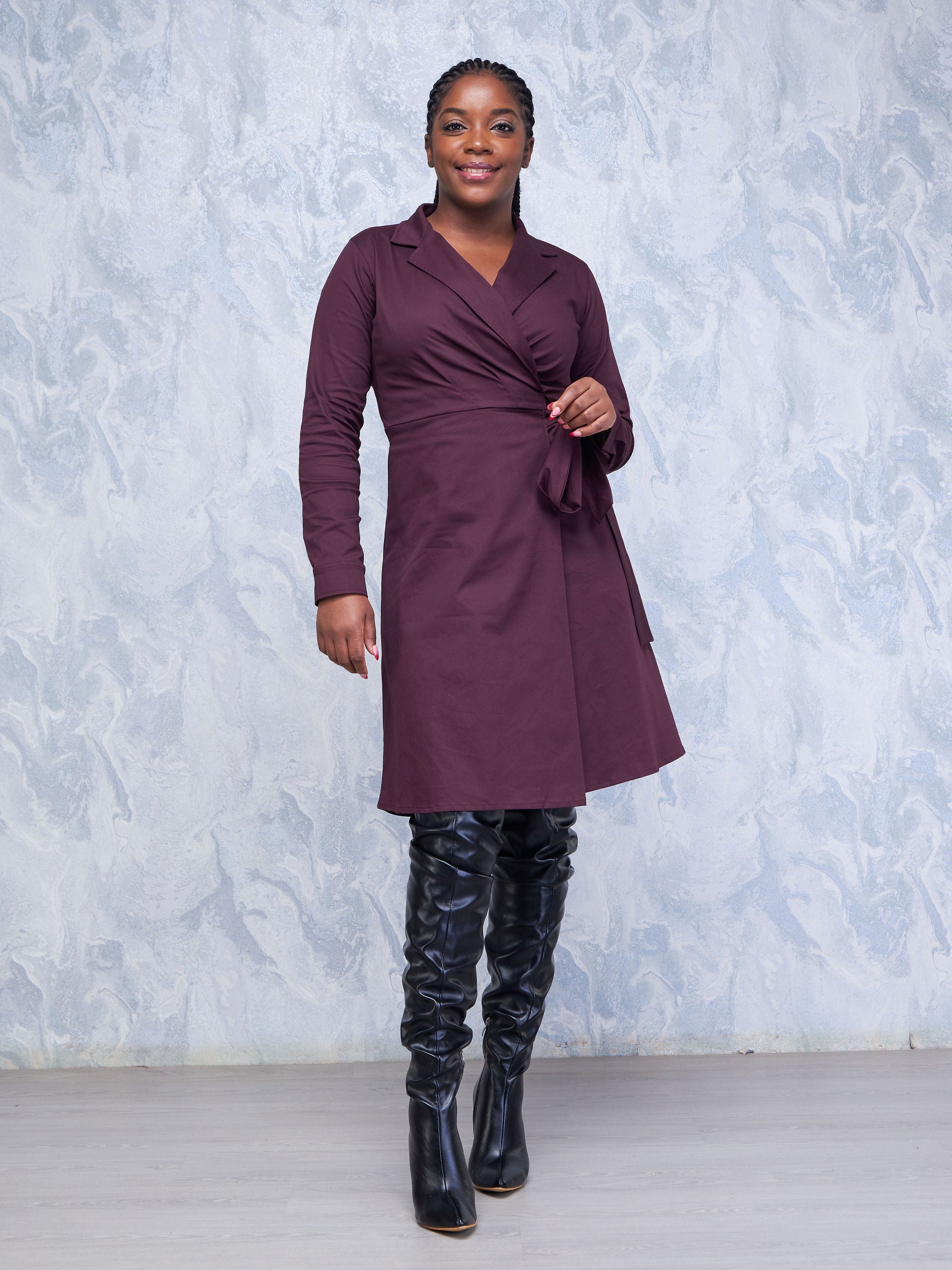 Safari Hawi Long Sleeve Wrap Dress - Maroon