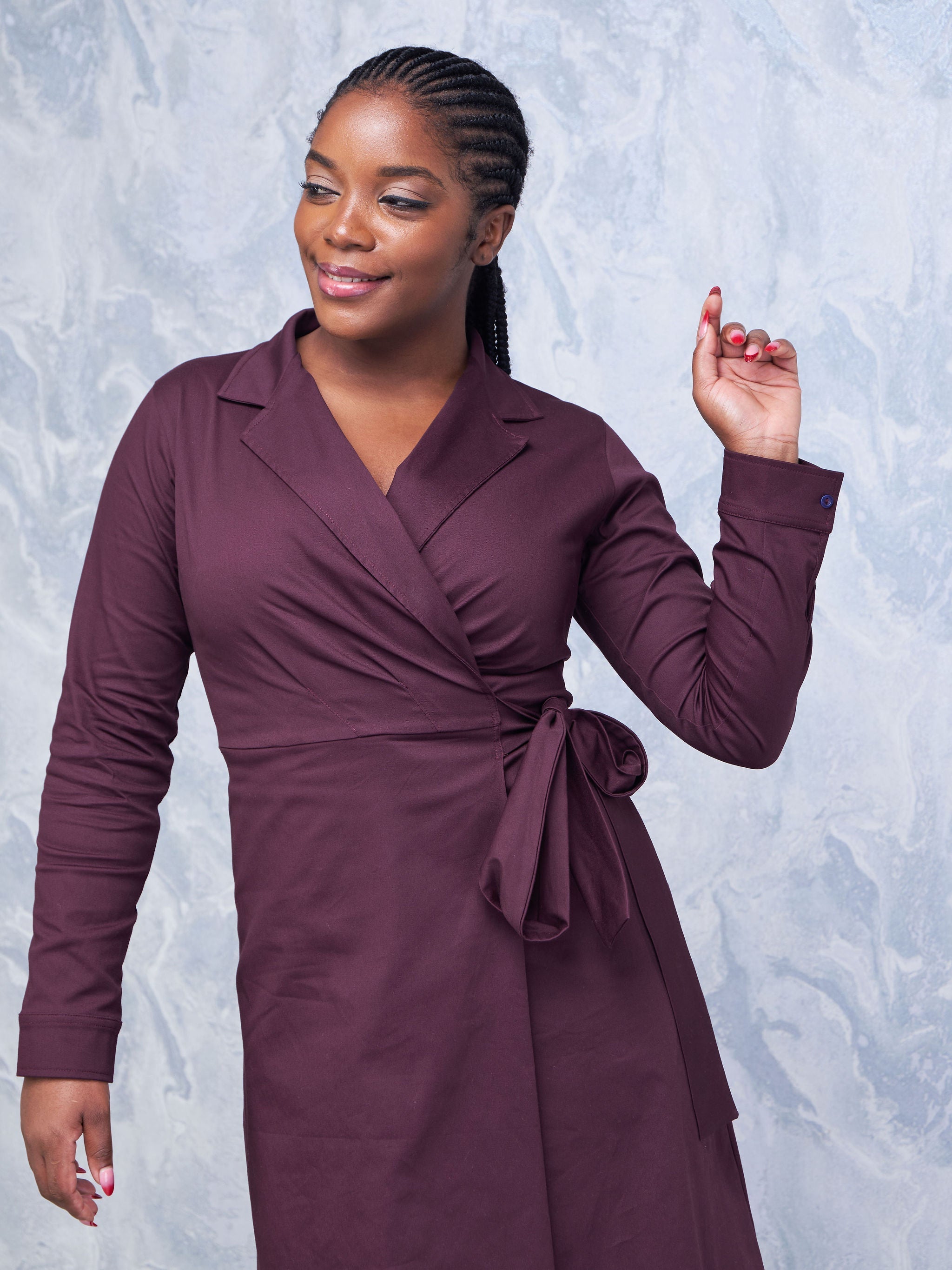 Safari Hawi Long Sleeve Wrap Dress - Maroon