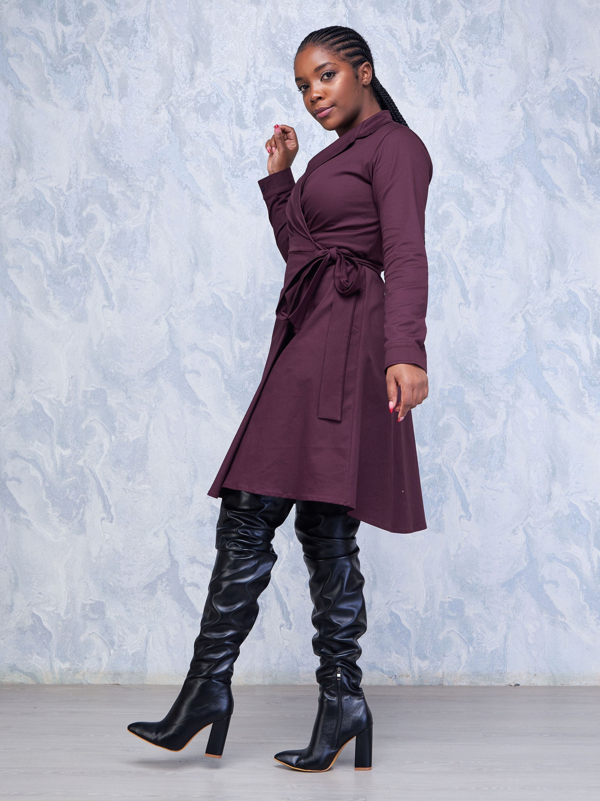 Safari Hawi Long Sleeve Wrap Dress - Maroon