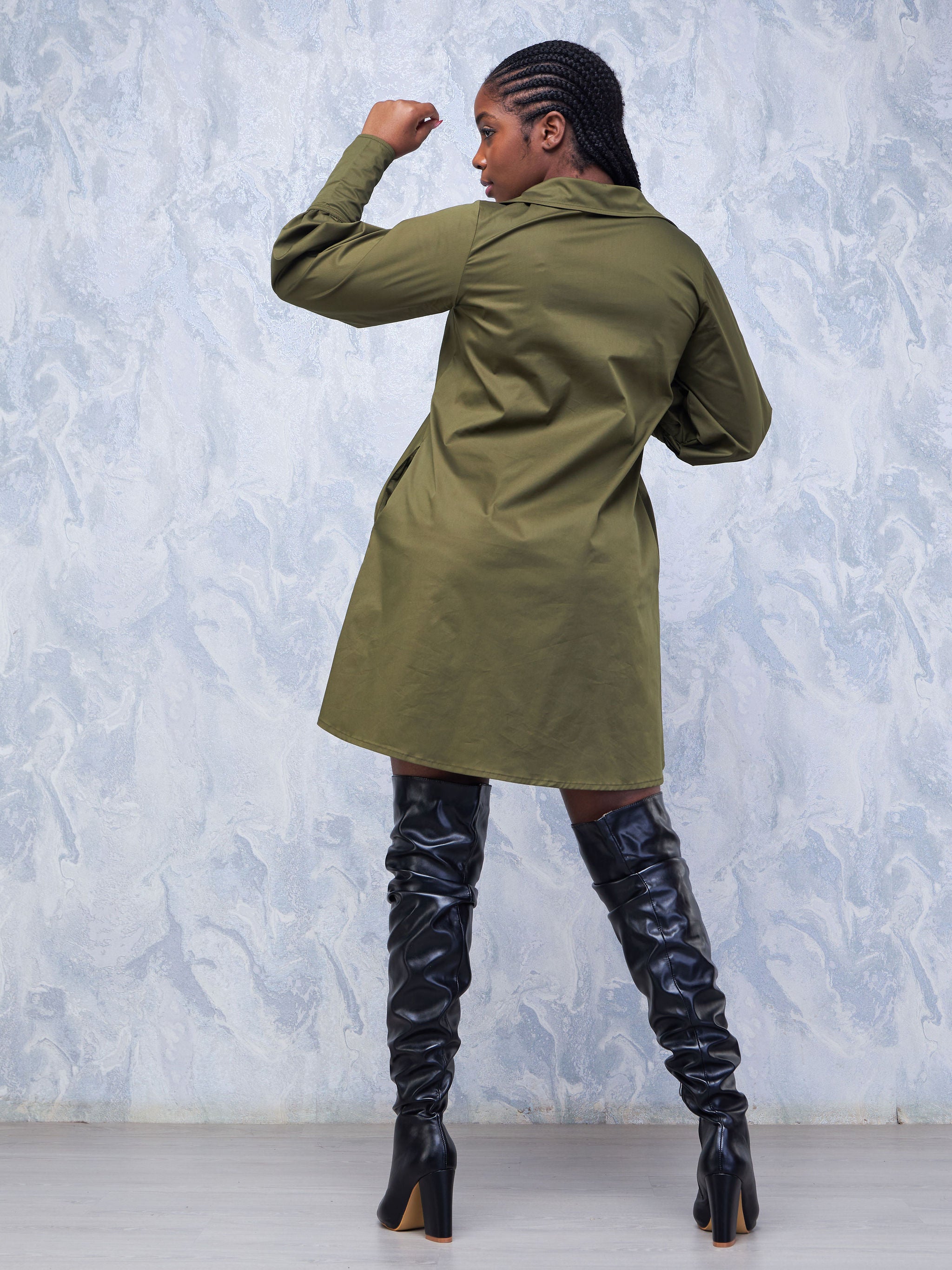 Safari Hawi Bishop Sleeve Tent Shirt Dress - Hunters Green