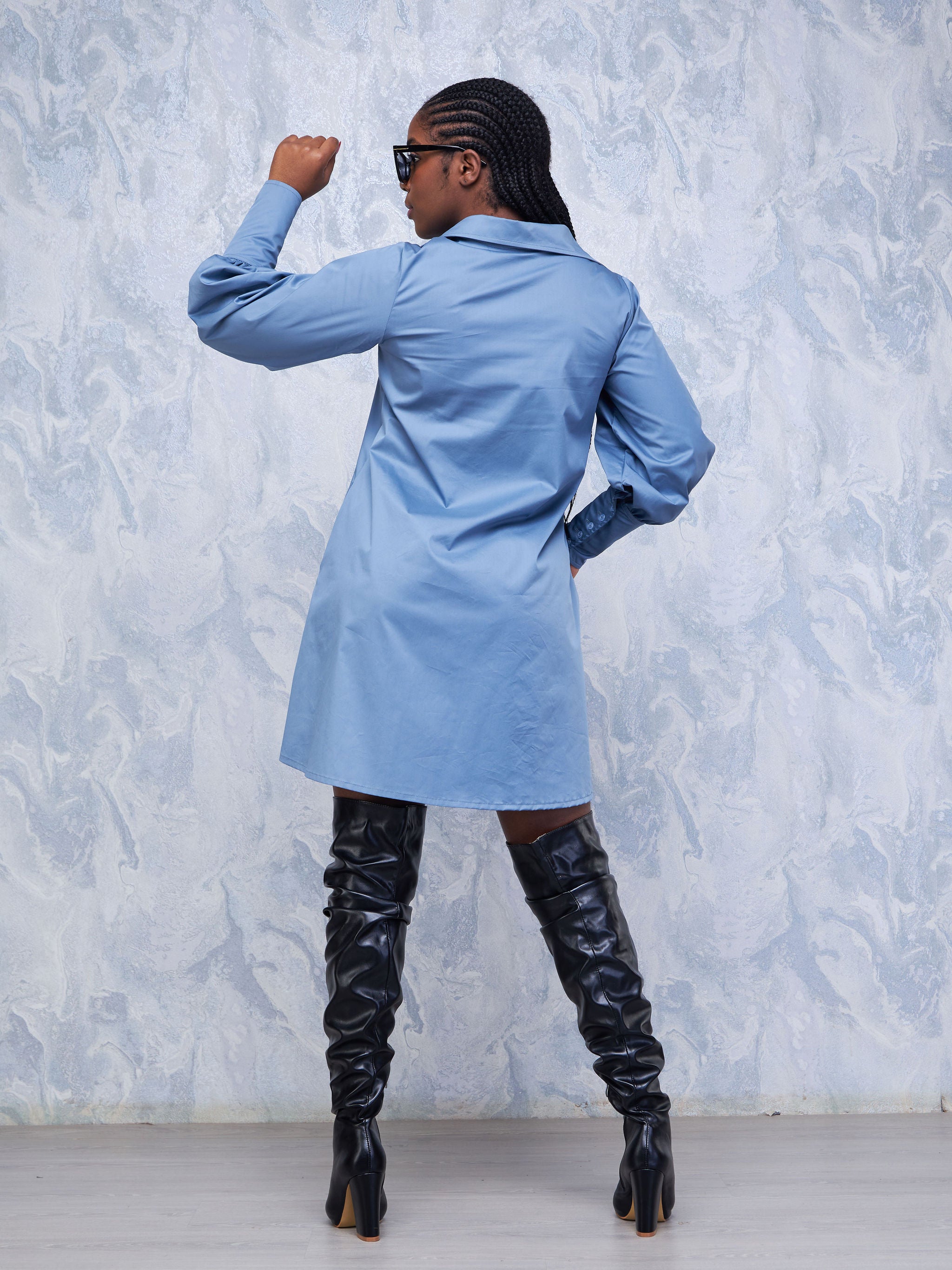 Safari Hawi Bishop Sleeve Tent Shirt Dress - Blue