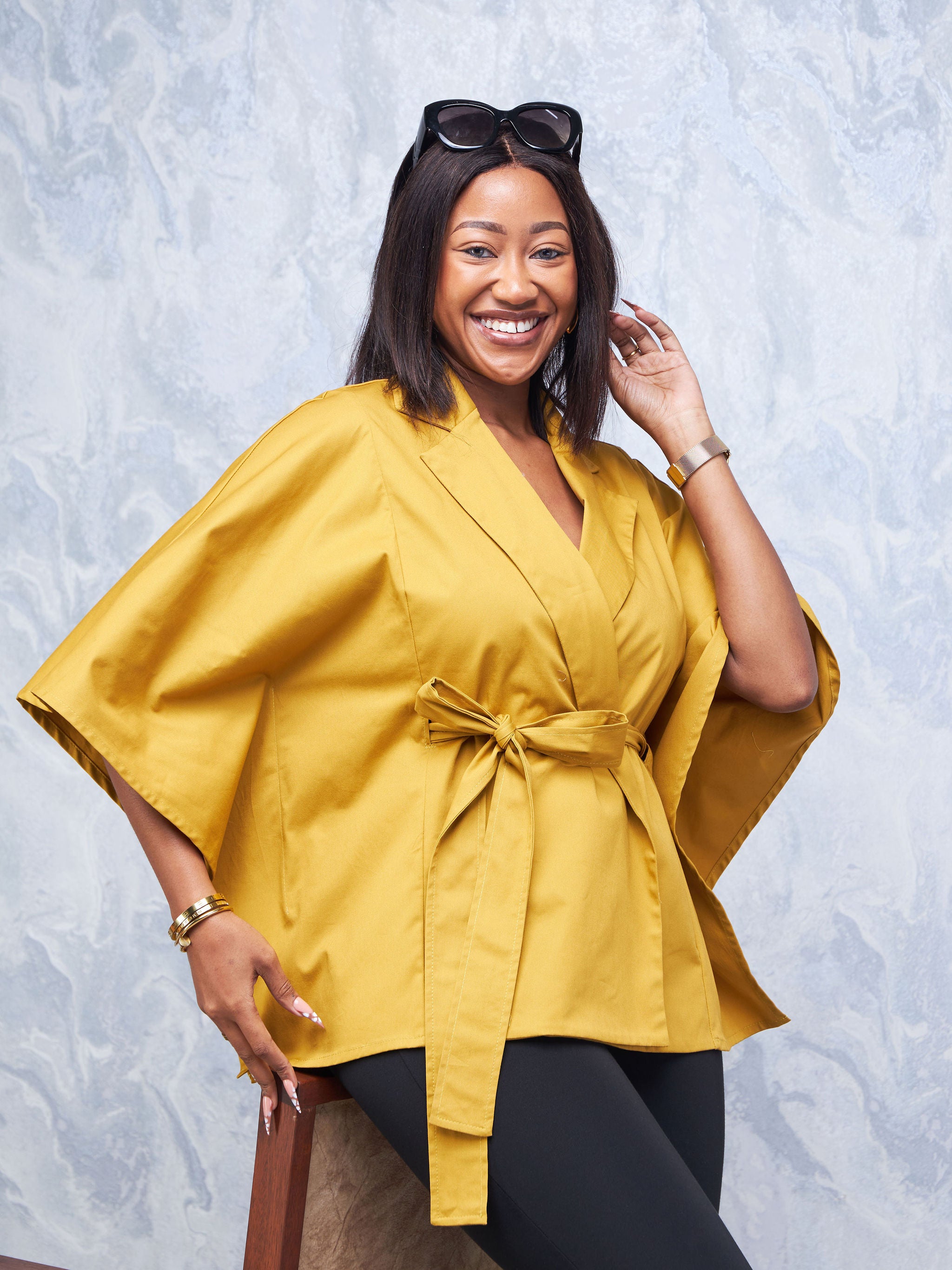 Safari Hawi Lapel Poncho - Mustard