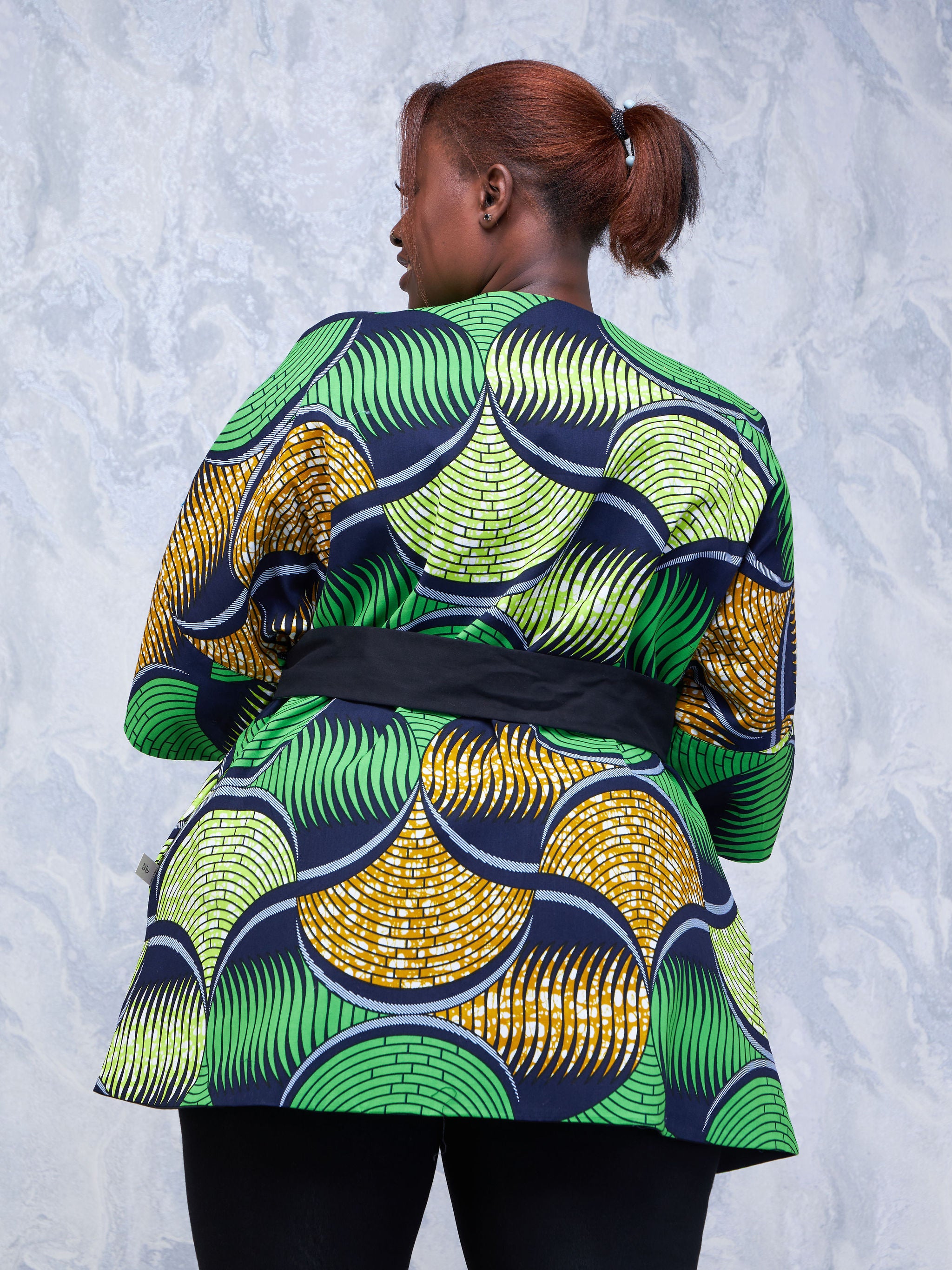 Safari Hawi 3/4 Sleeve Reversible Kimono - Green / Brown Ankara Print