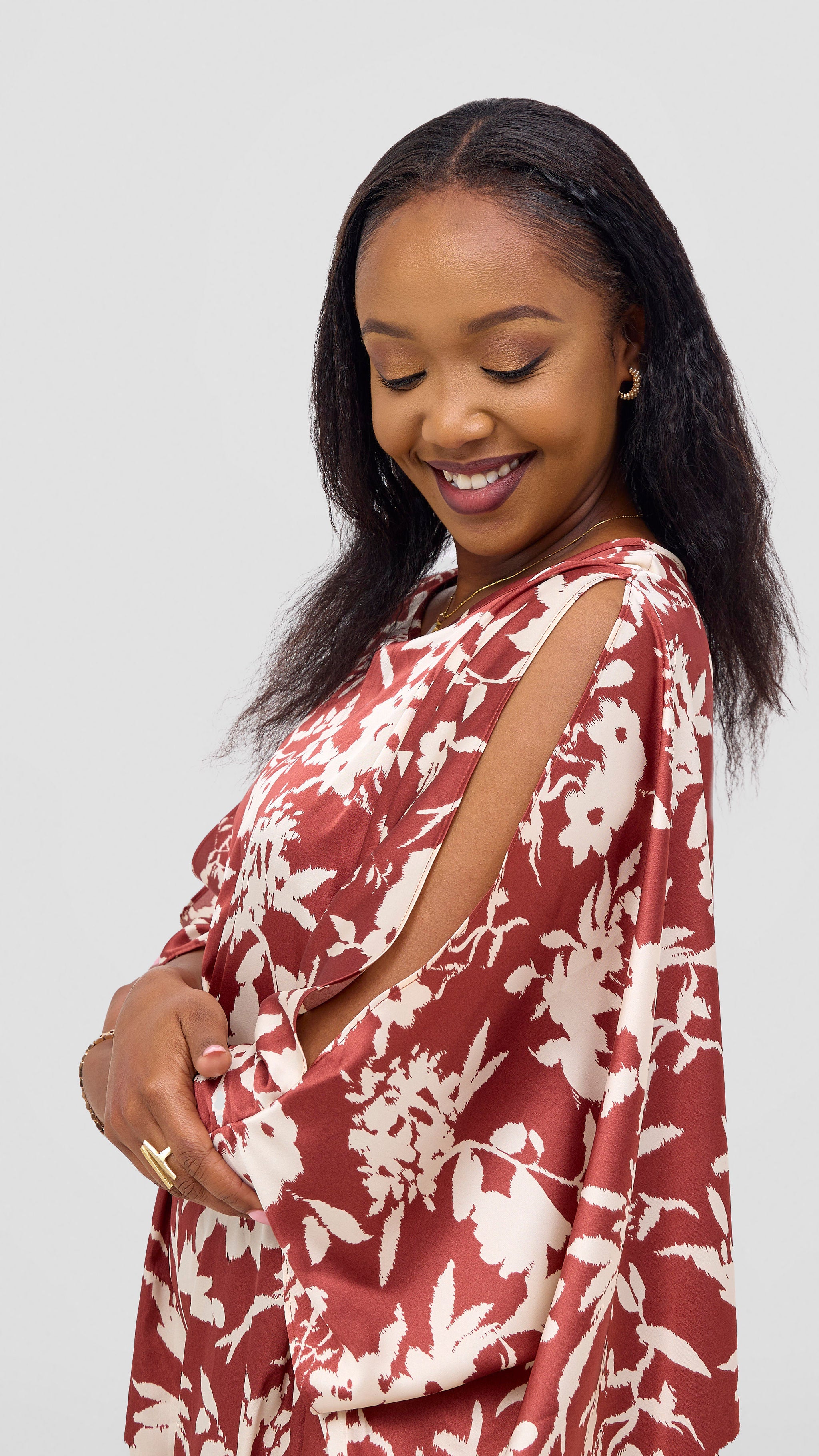 Vivo Lani Maxi Dress - Burgundy / Cream Print