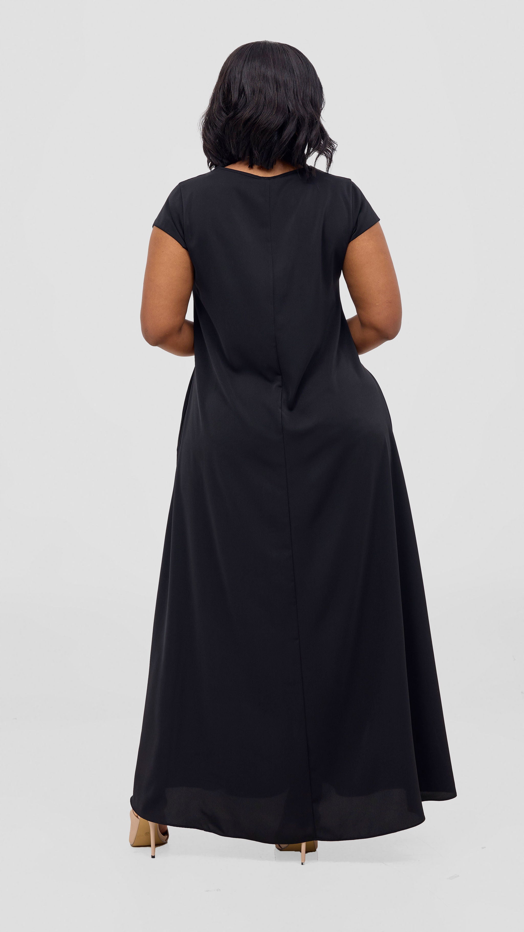 Vivo Zola V Neck Cap Sleeve Maxi Dress - Black