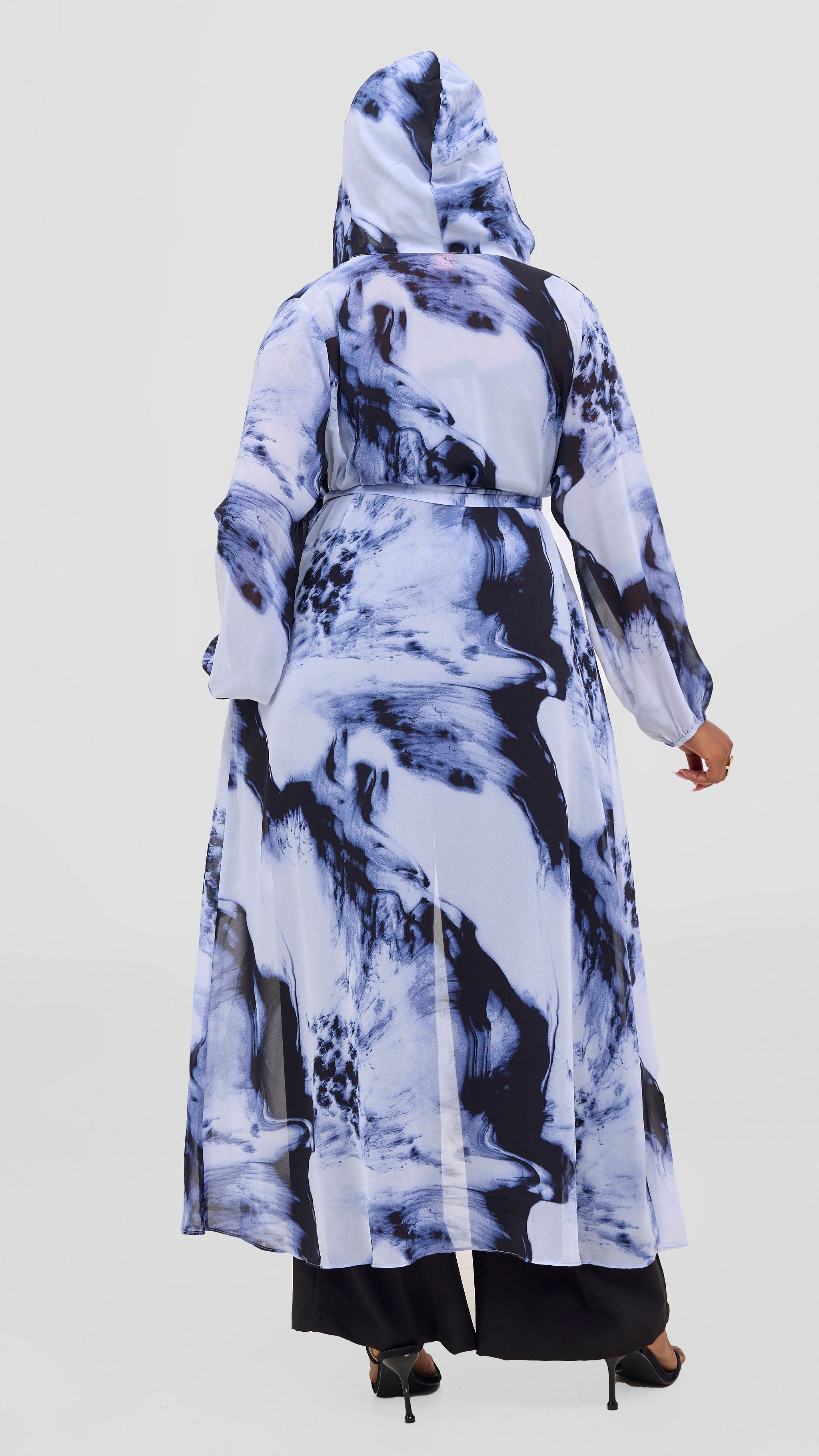 Vivo Basic Hooded Kimono - Black / Blue Print