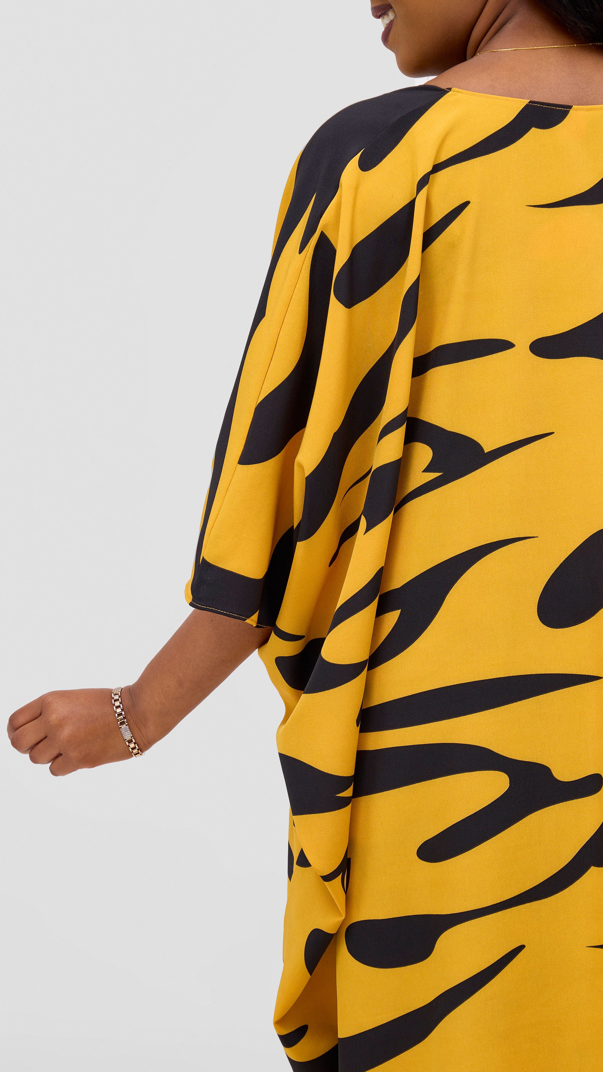 Vivo Basic Open Kaftan - Mustard / Black Print