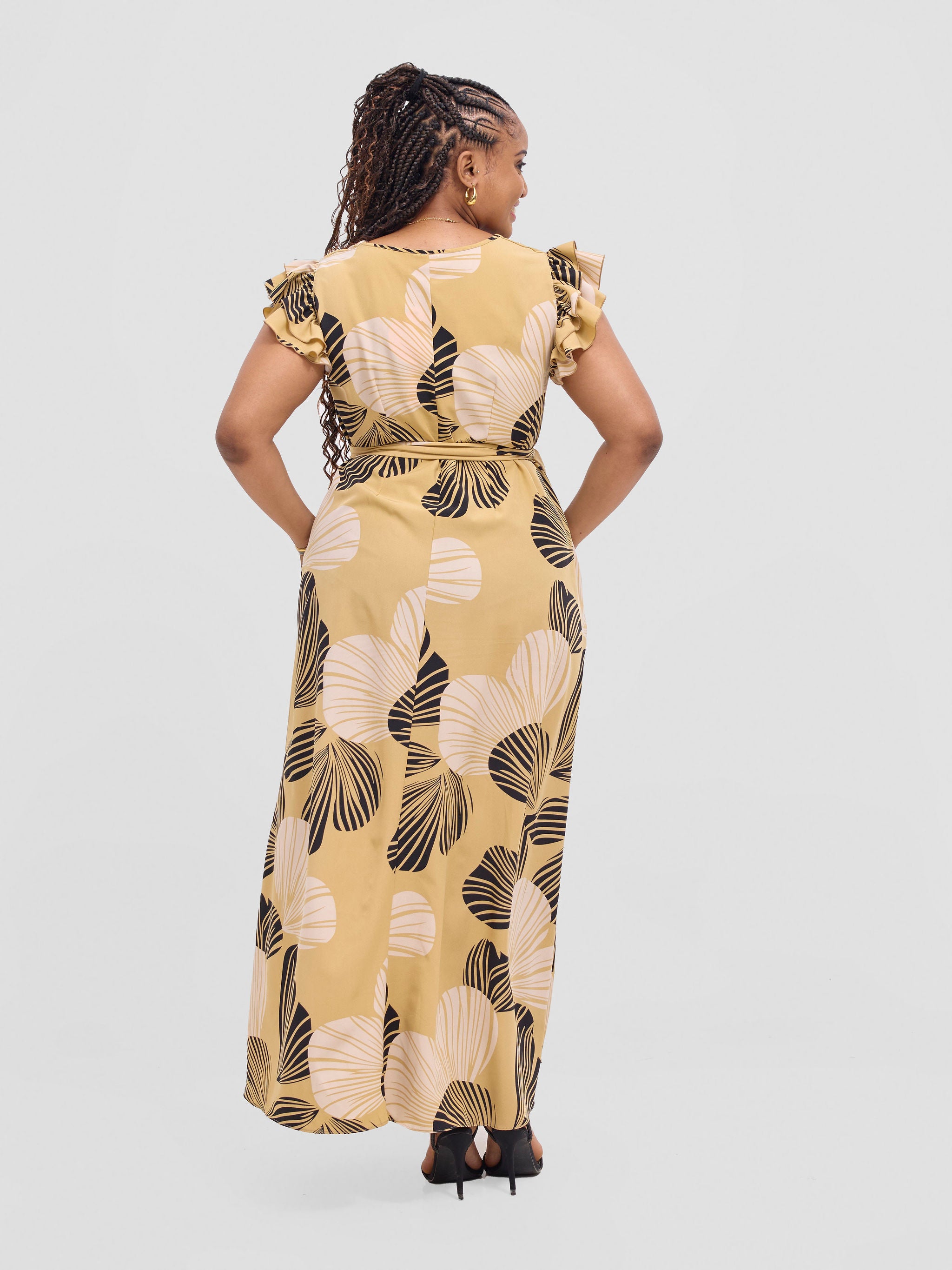 Vivo Nasinka A-line Maxi Dress - Beige / Black Nama Print
