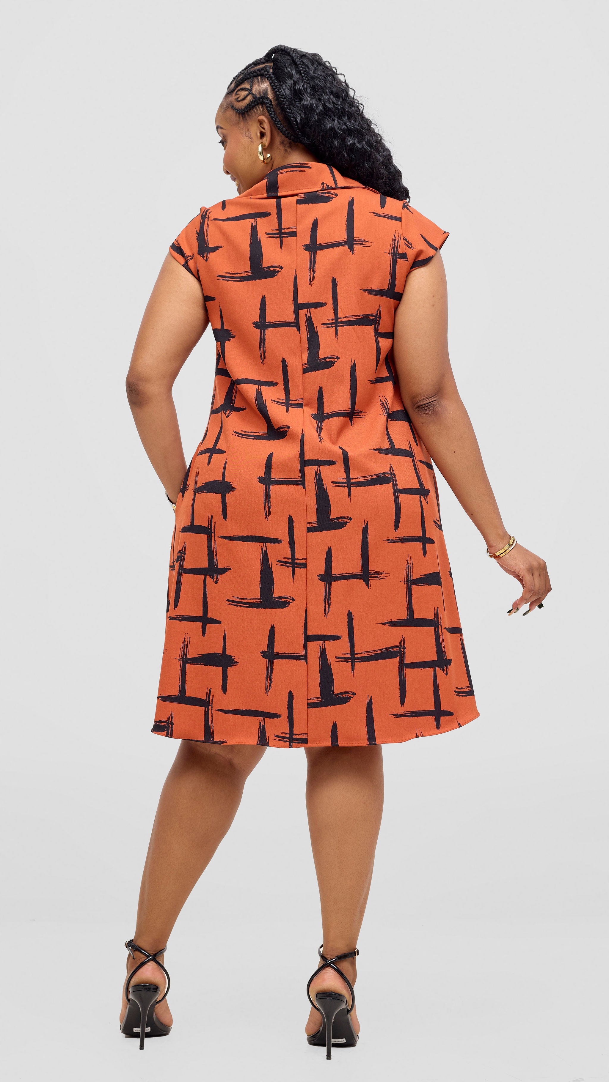 Vivo Mandla Tent Dress - Rust / Black Seka Print