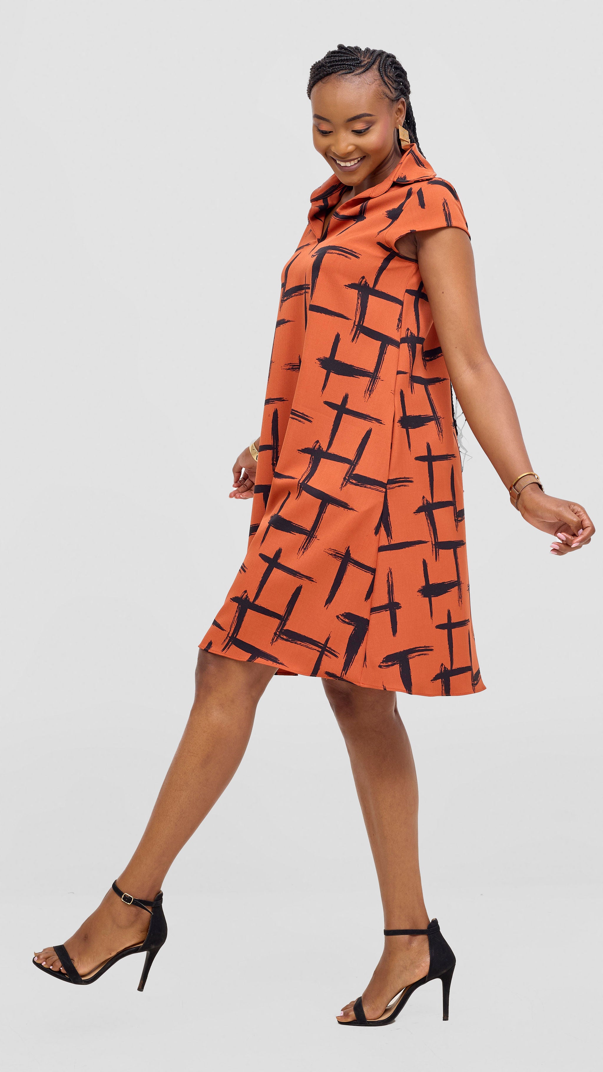 Vivo Mandla Tent Dress - Rust / Black Seka Print
